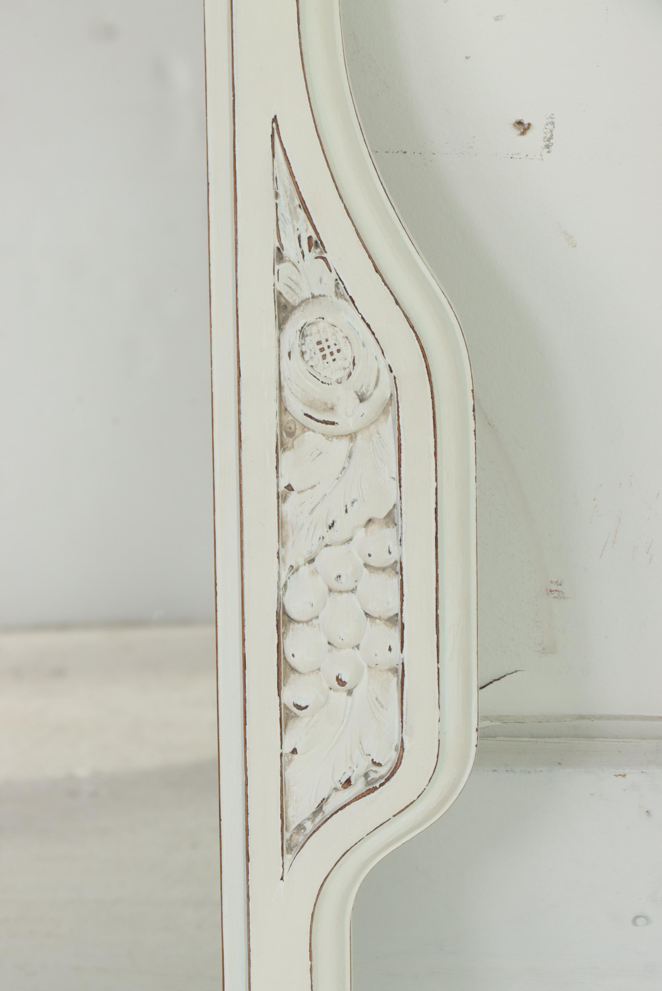 White-Painted and Relief-Carved Wall Mirror, 20th Century