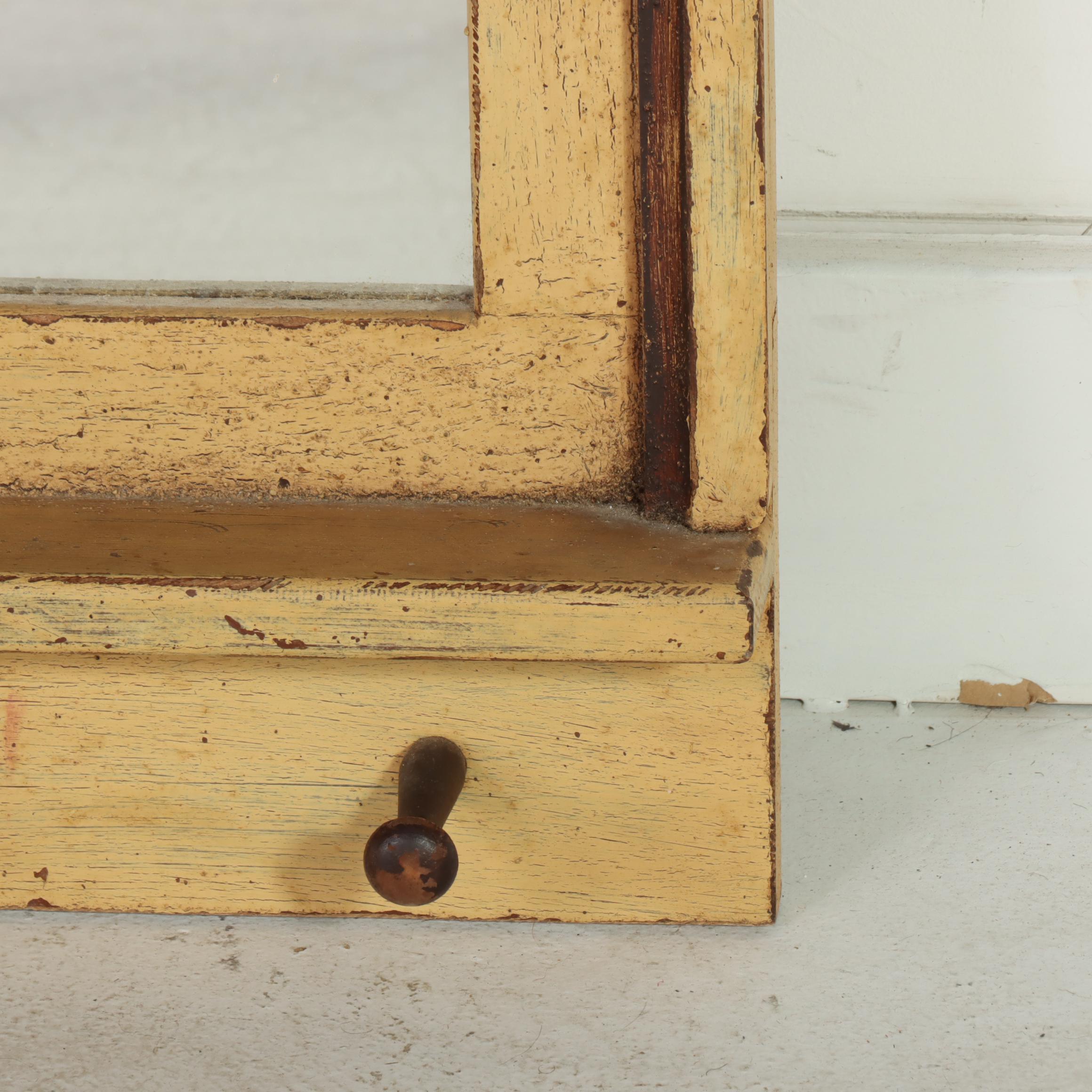 Bittners of Louisville Yellow-Painted Window-Form Mirror with Shelf and Hooks