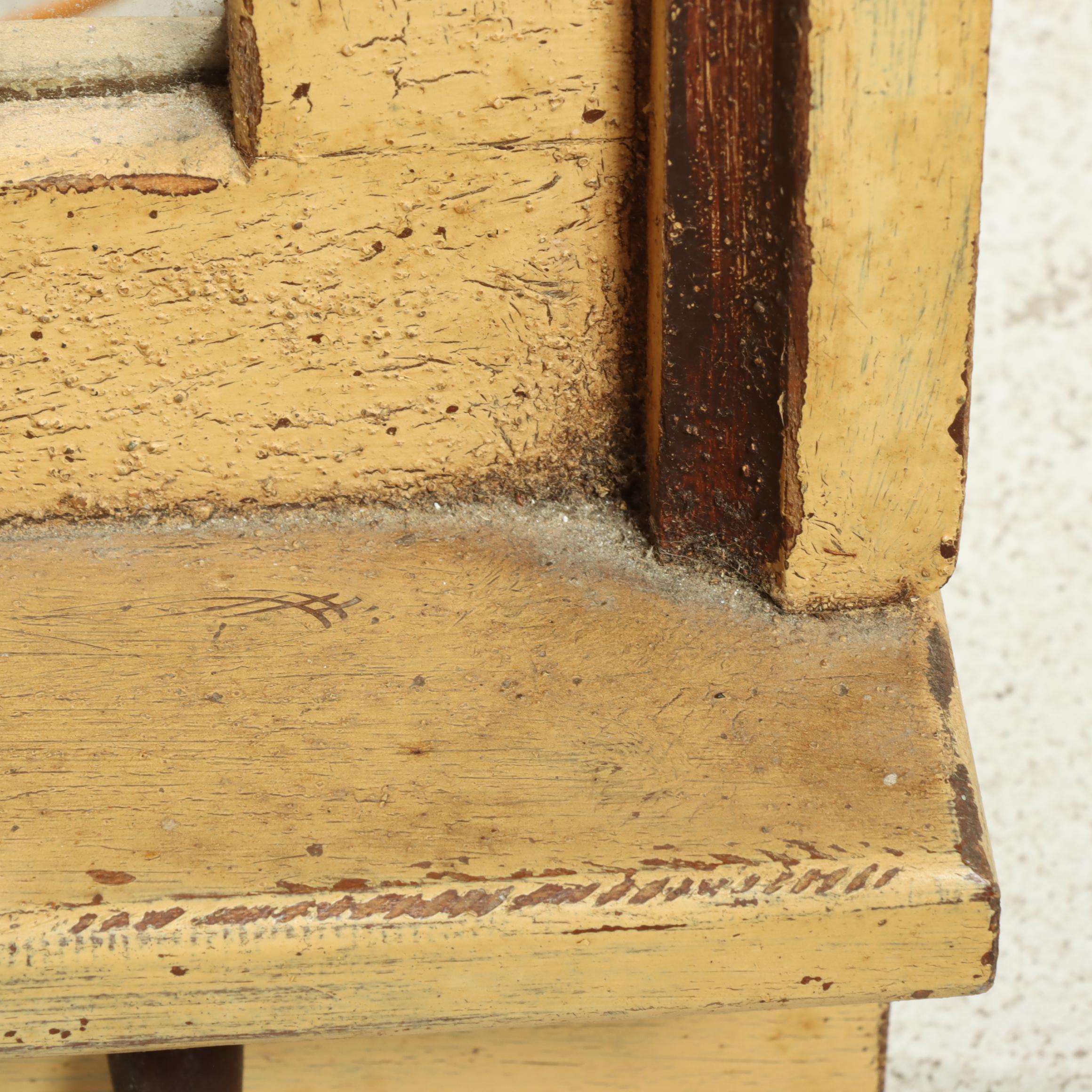 Bittners of Louisville Yellow-Painted Window-Form Mirror with Shelf and Hooks