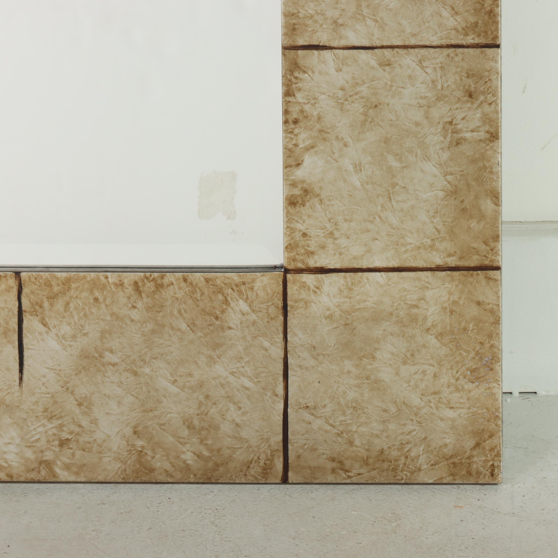 Modernist Style Gilt-Decorated and Beveled Glass Wall Mirror