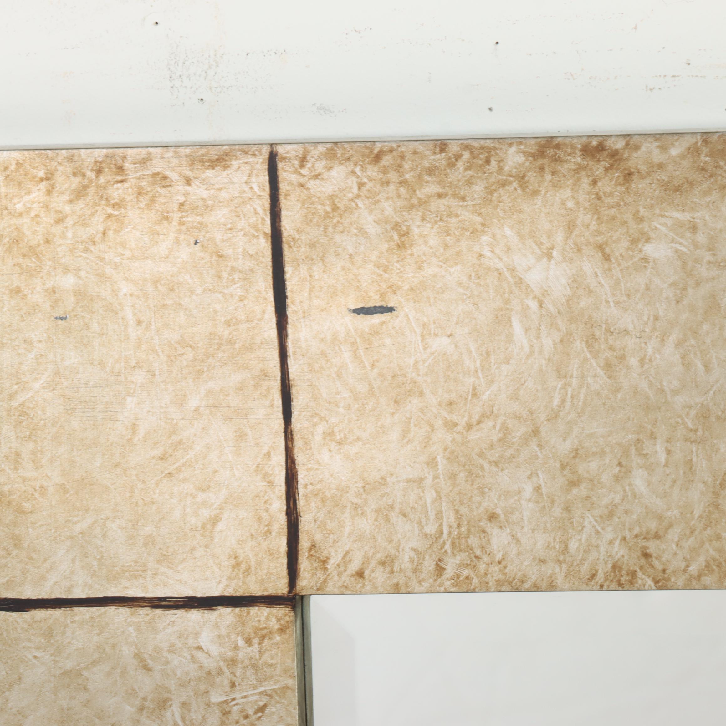 Modernist Style Gilt-Decorated and Beveled Glass Wall Mirror