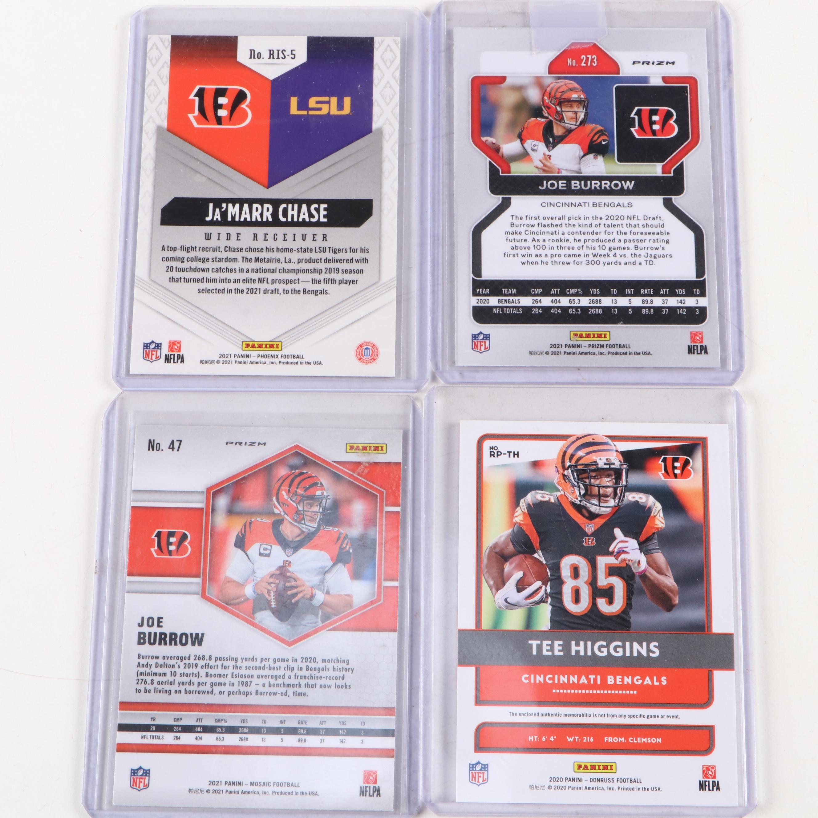 Cincinnati Bengals Football Cards with Joe Burrow and Ja'Marr Chase Rookies