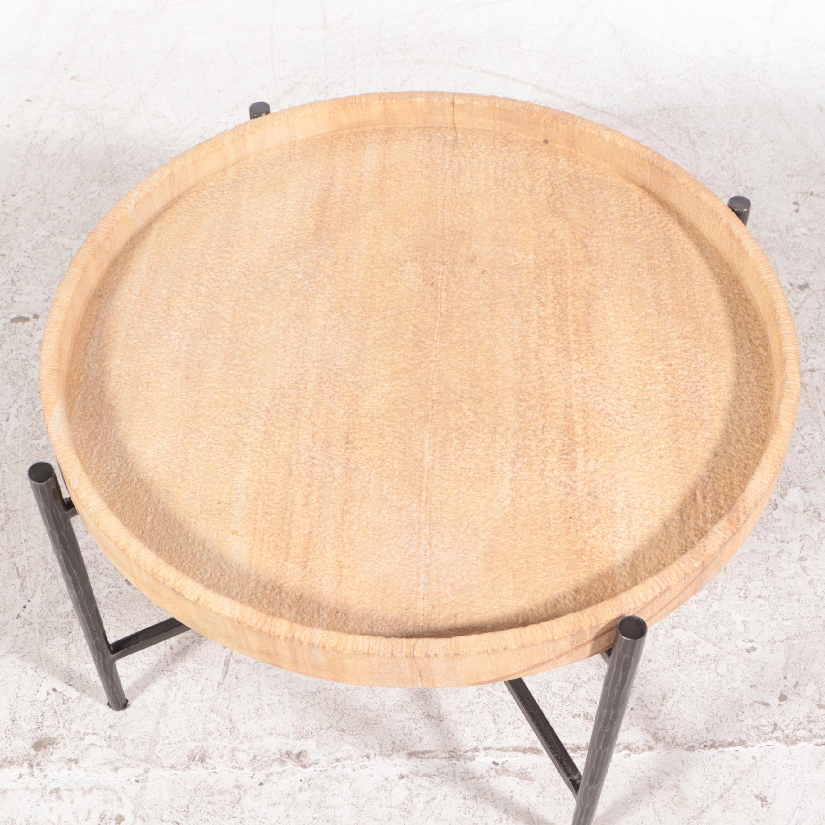 Modern Stone and Steel Coffee Table