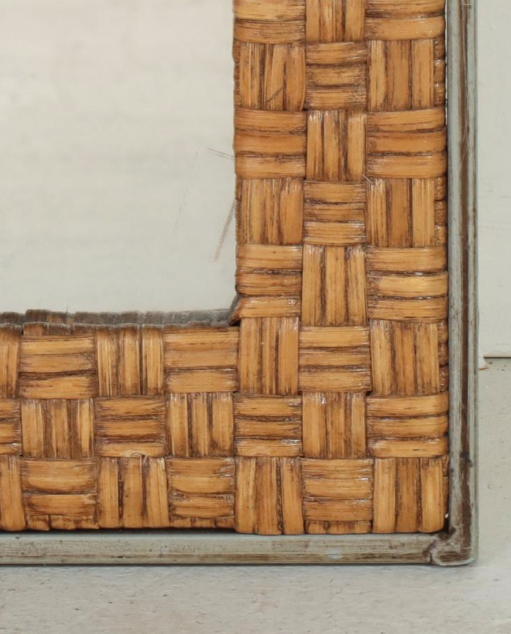 Patinated Metal and Wicker Wall Mirror