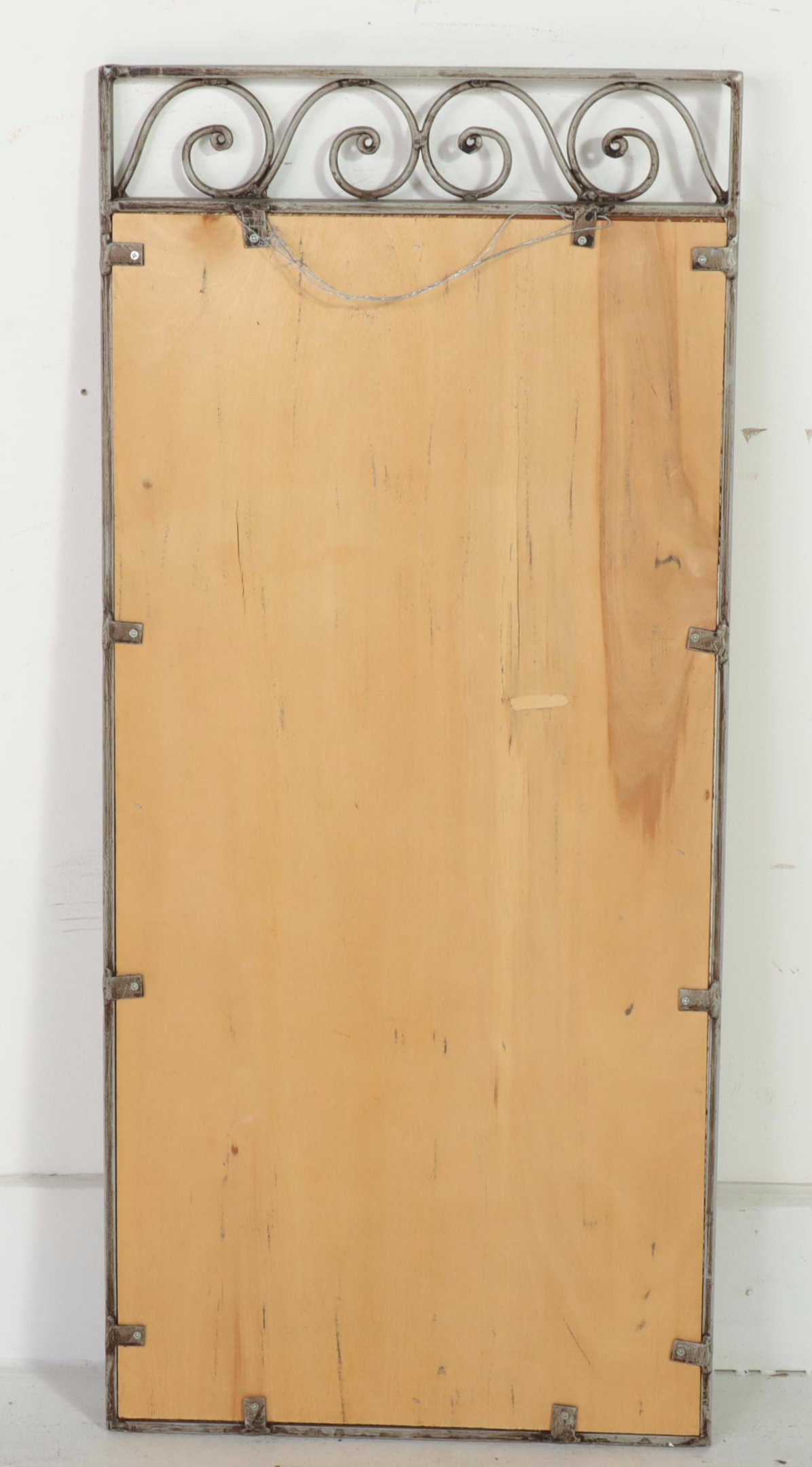 Patinated Metal and Wicker Wall Mirror