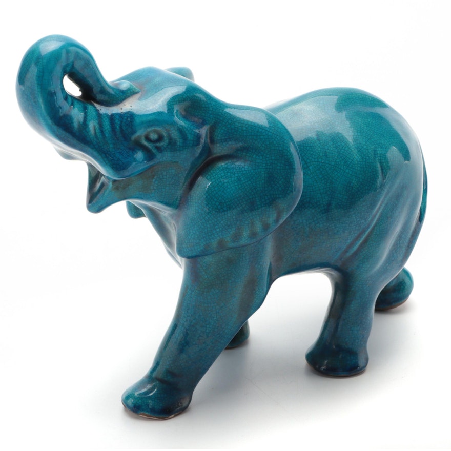 Turquoise Glazed Ceramic Elephant Figurine