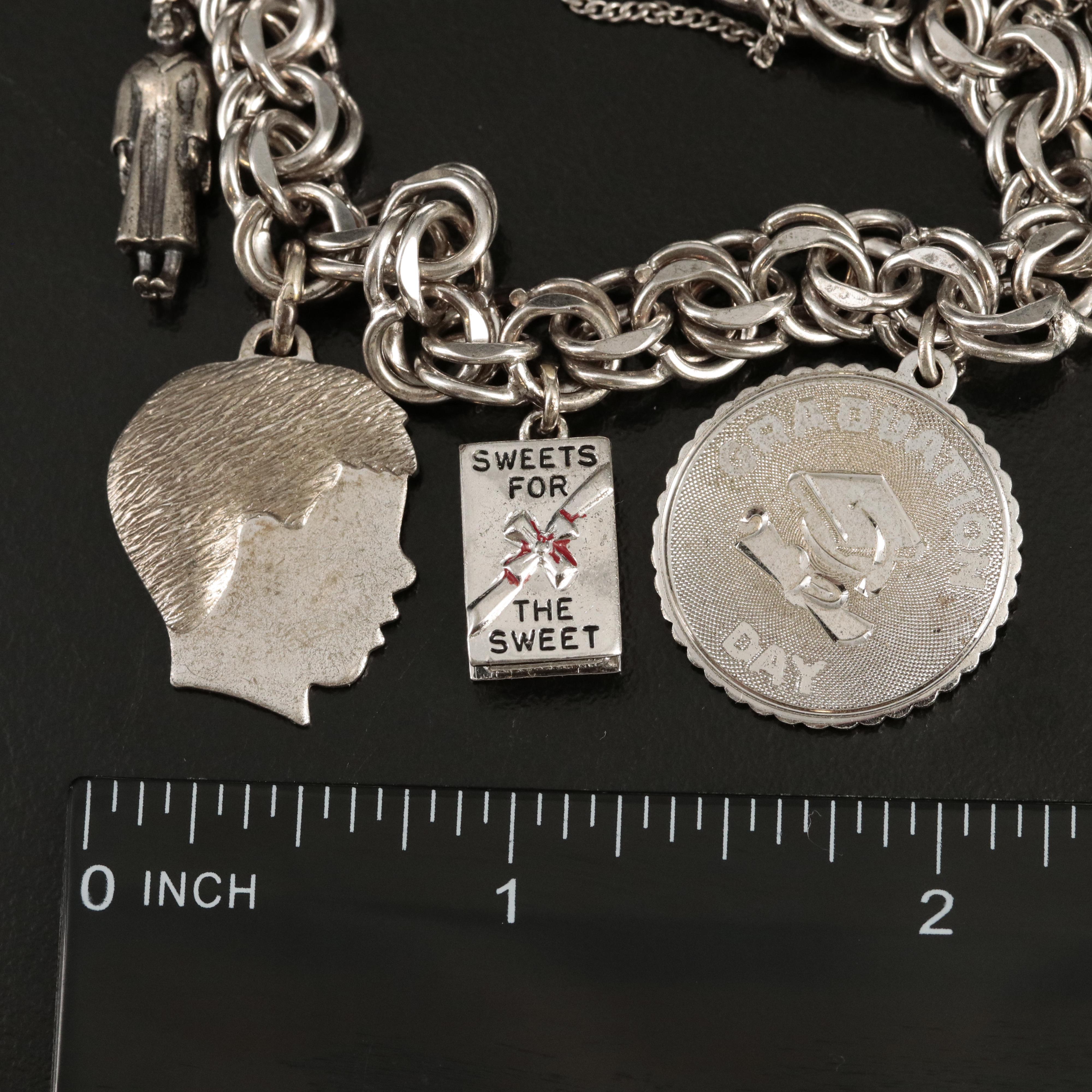 Sterling and 800 Silver Charm Bracelets Including 900 Silver and Southwestern