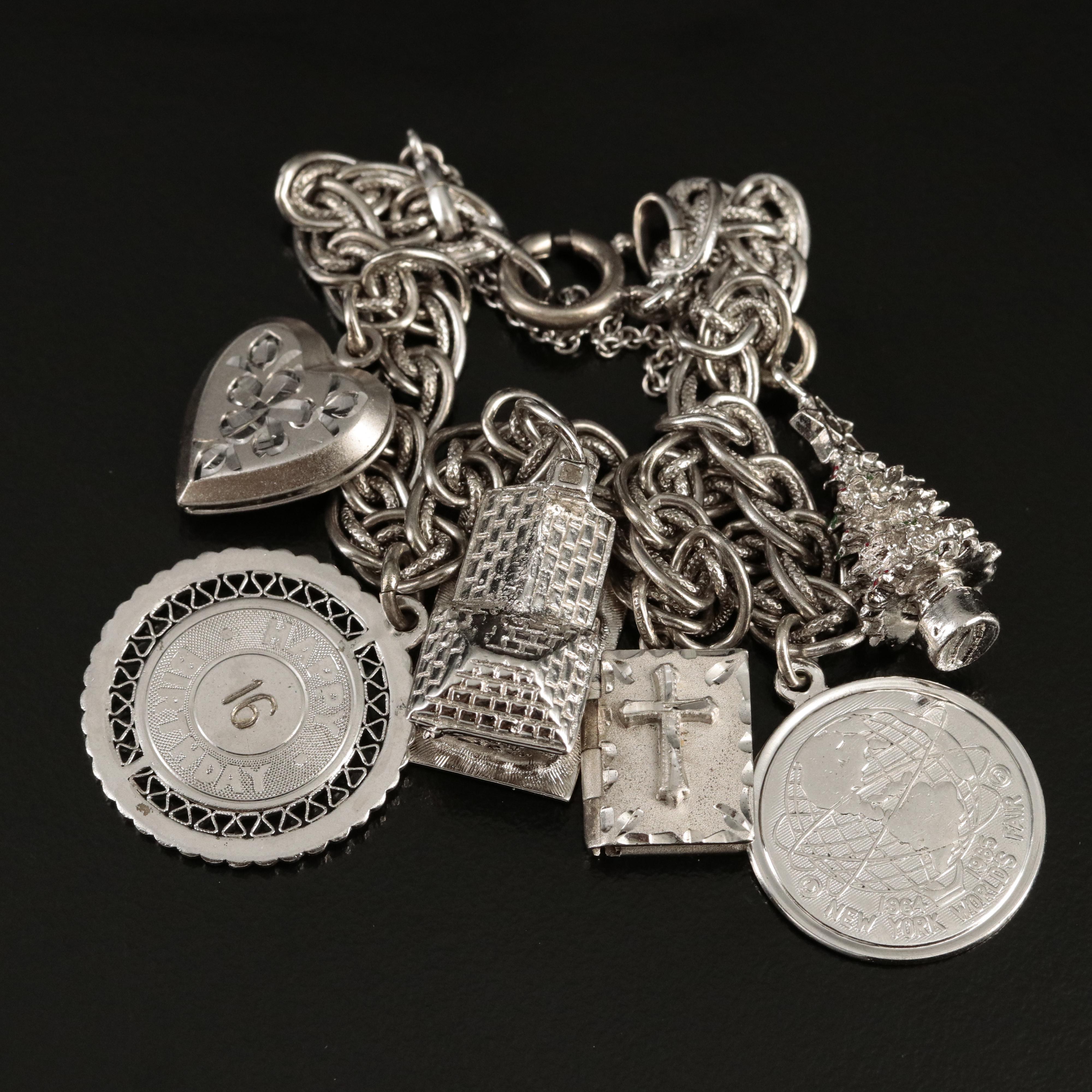 Sterling and 800 Silver Charm Bracelets Including 900 Silver and Southwestern