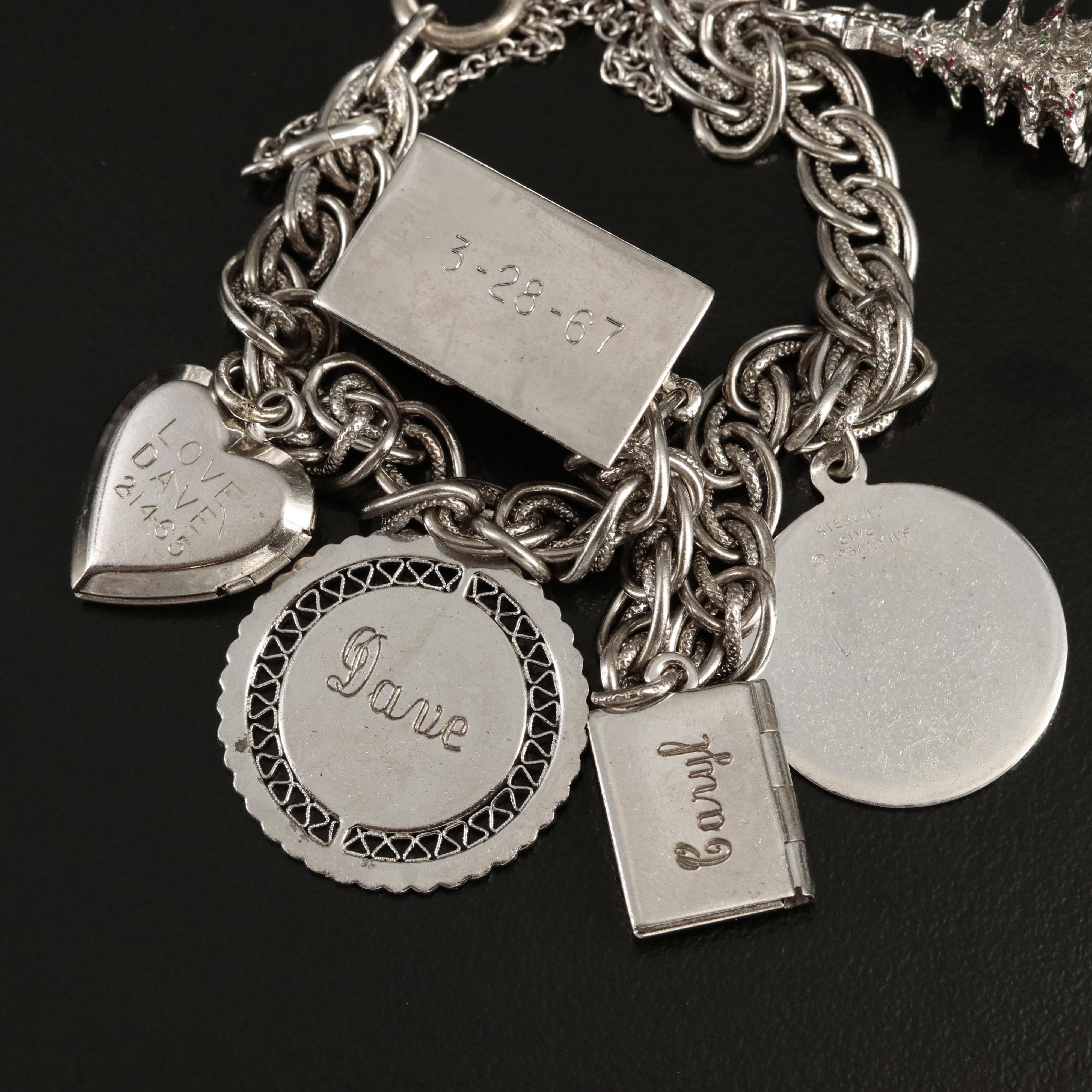 Sterling and 800 Silver Charm Bracelets Including 900 Silver and Southwestern