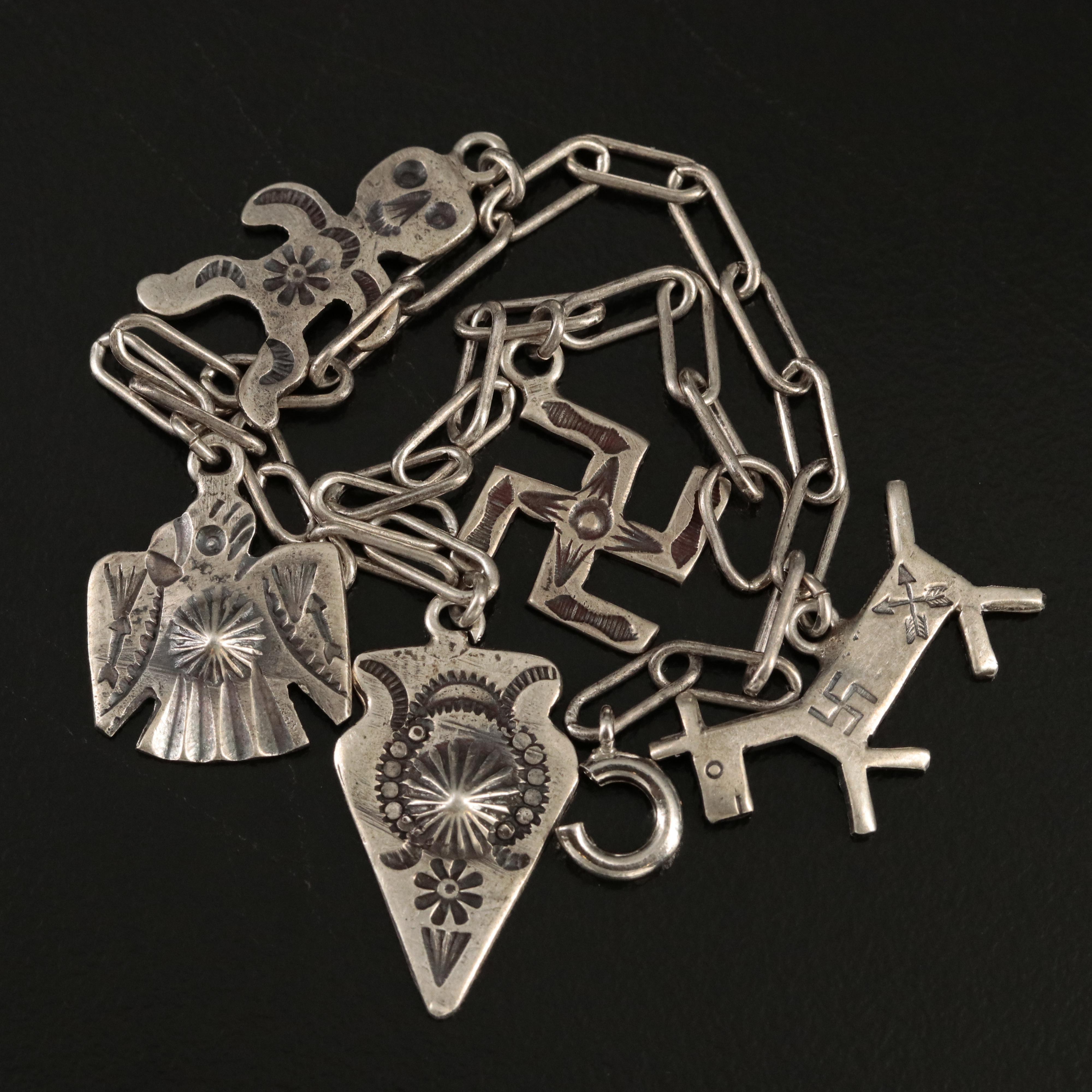 Sterling and 800 Silver Charm Bracelets Including 900 Silver and Southwestern