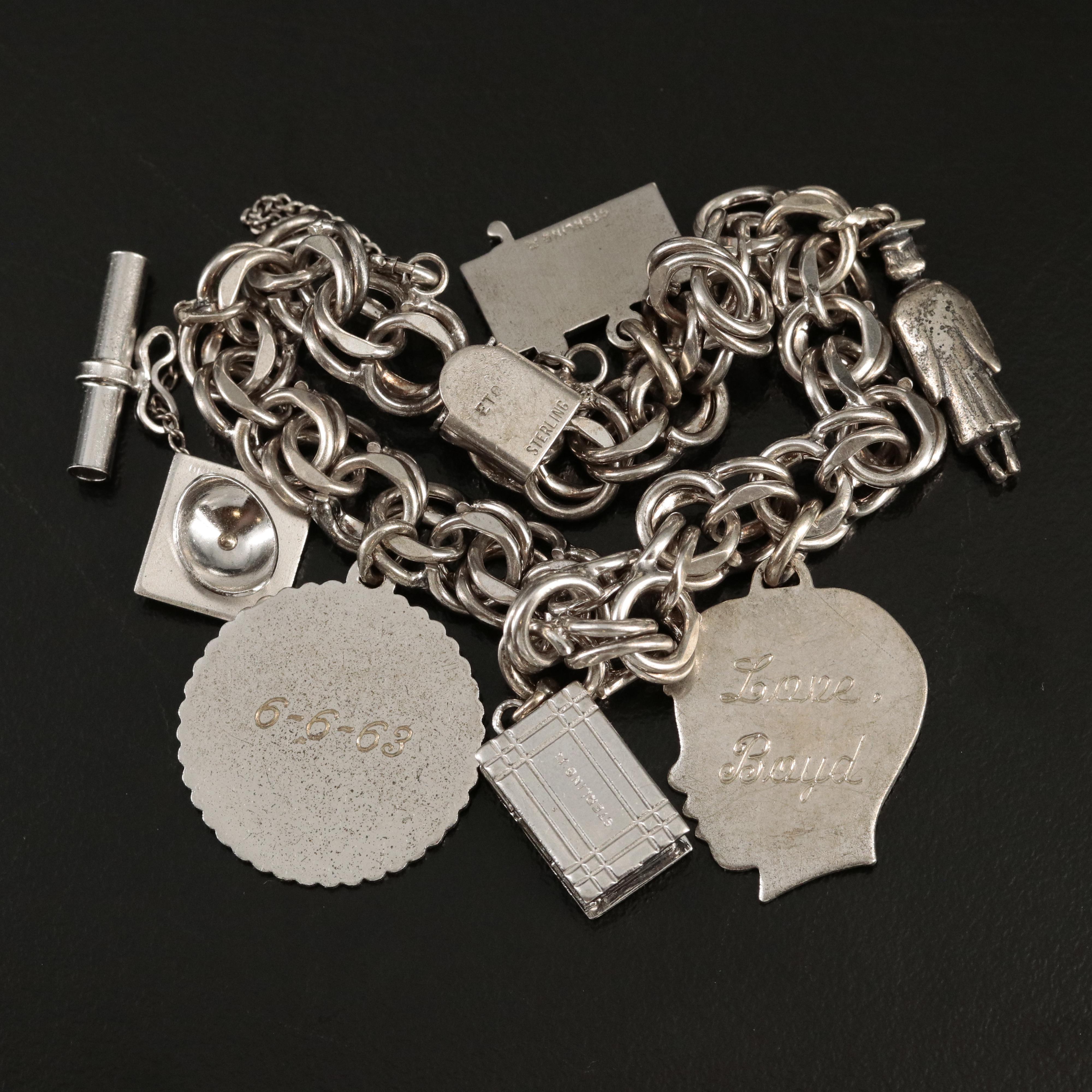 Sterling and 800 Silver Charm Bracelets Including 900 Silver and Southwestern
