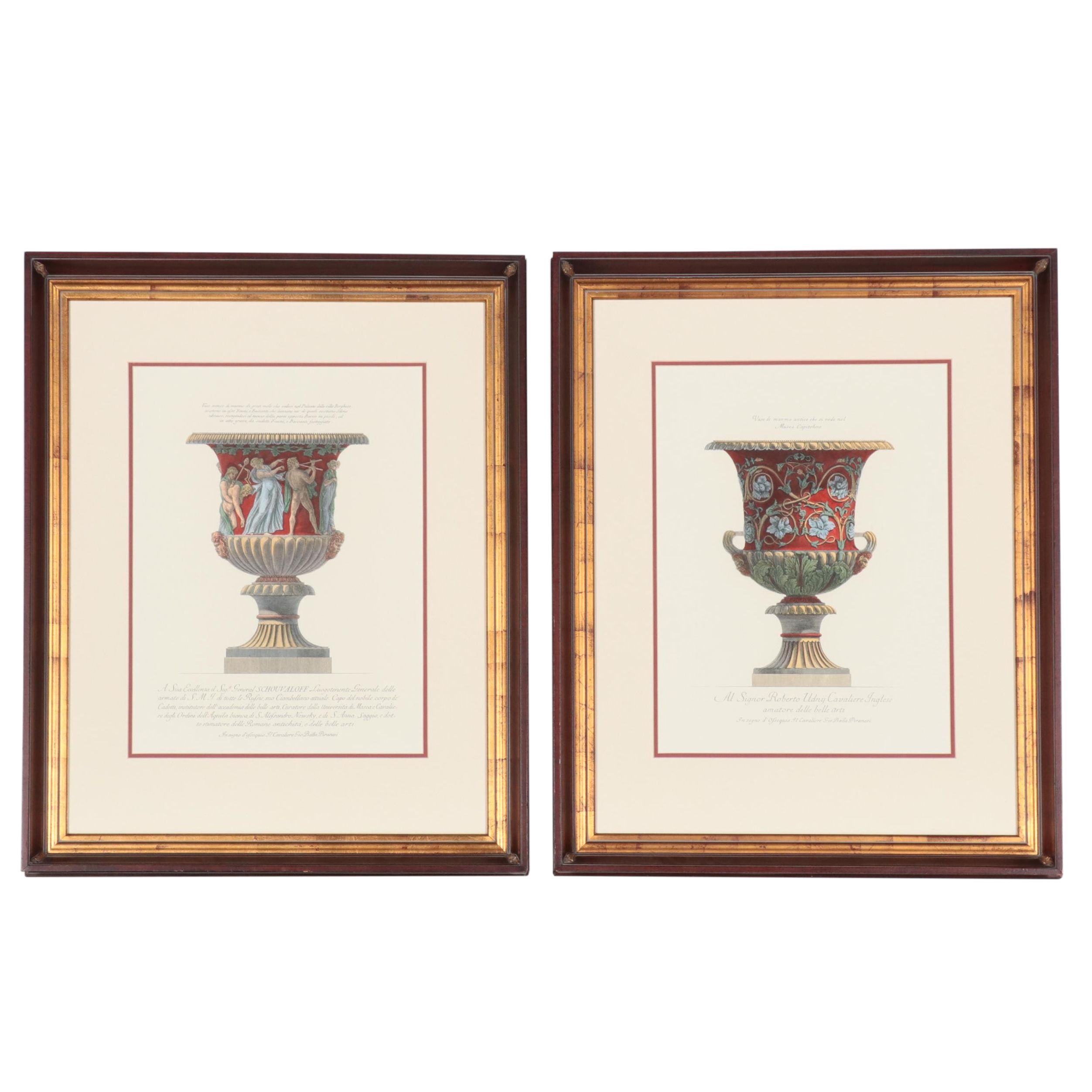 Hand-Colored Lithographs After Giovanni Battista Piranesi of Vases