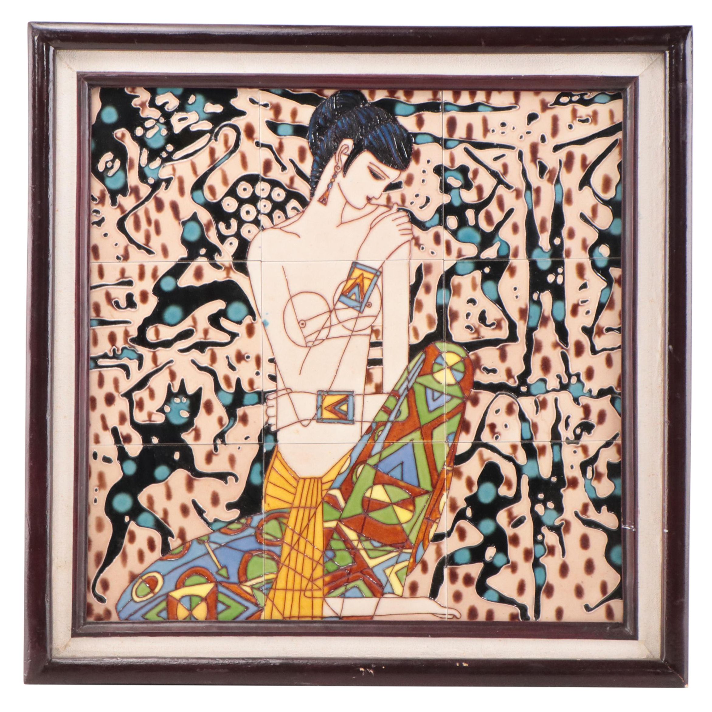Art Deco Style Figurative Ceramic Tilework Panel