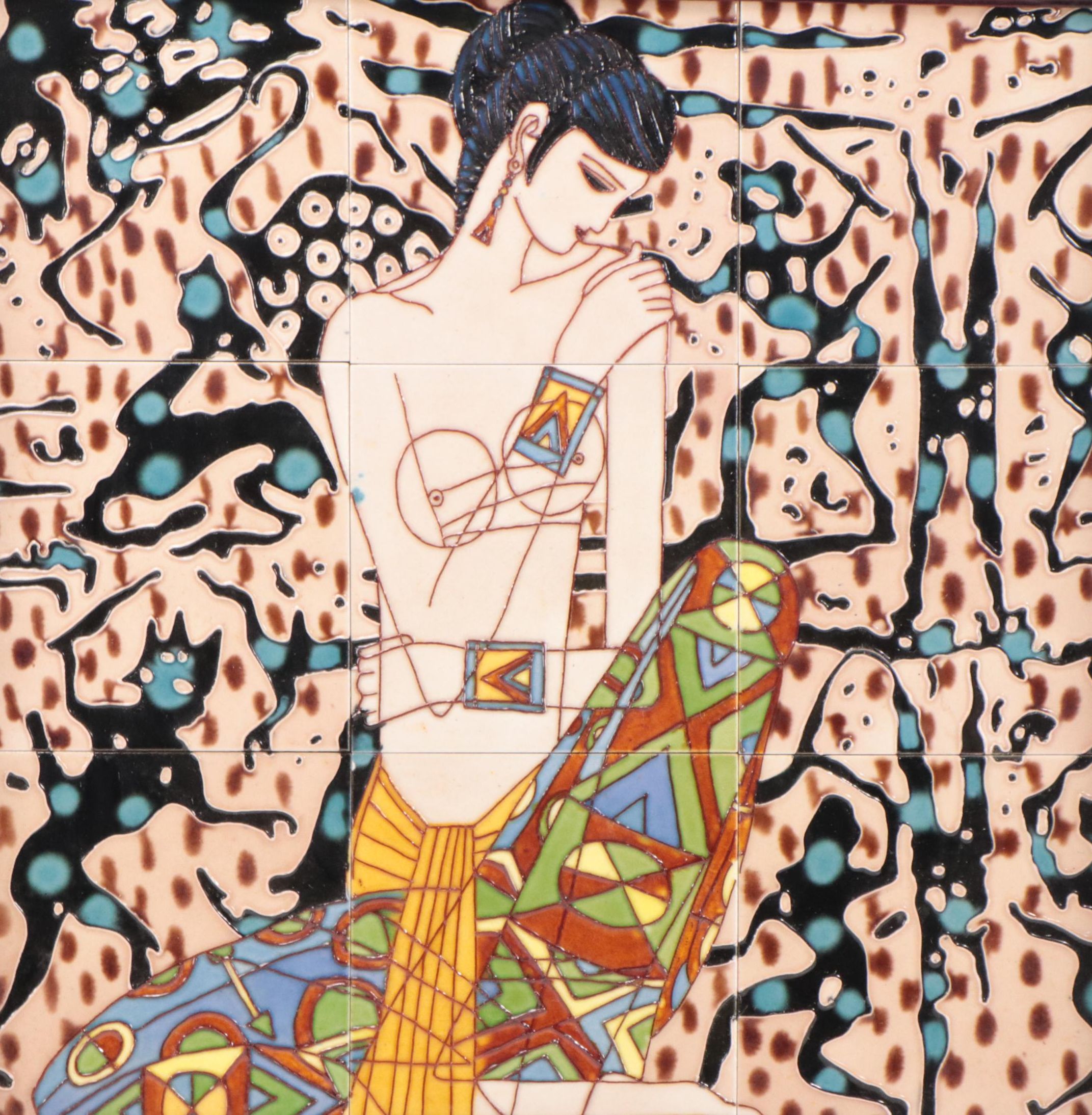 Art Deco Style Figurative Ceramic Tilework Panel