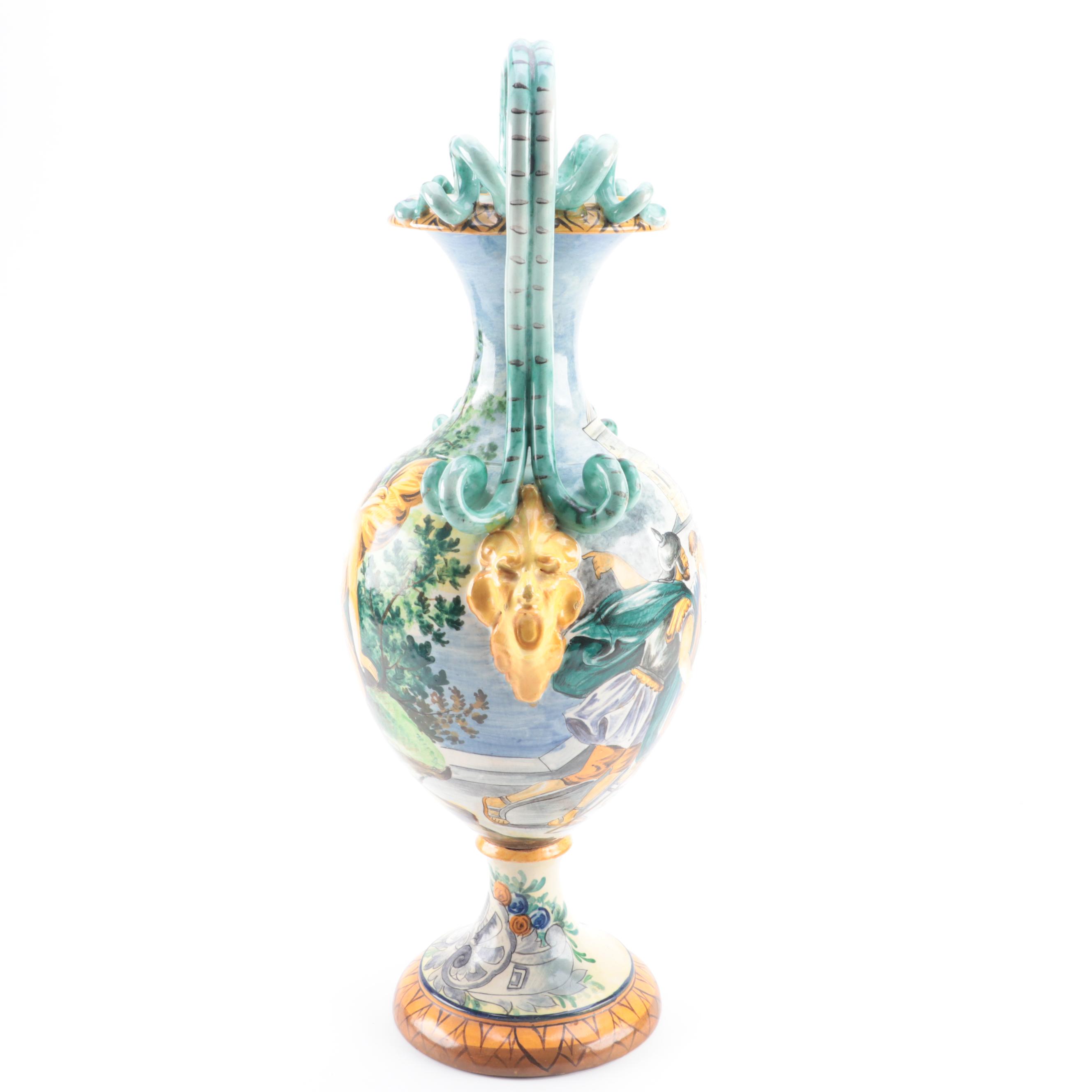 Capodimonte Style Snake Handle Hand-Painted Allegorical Urn