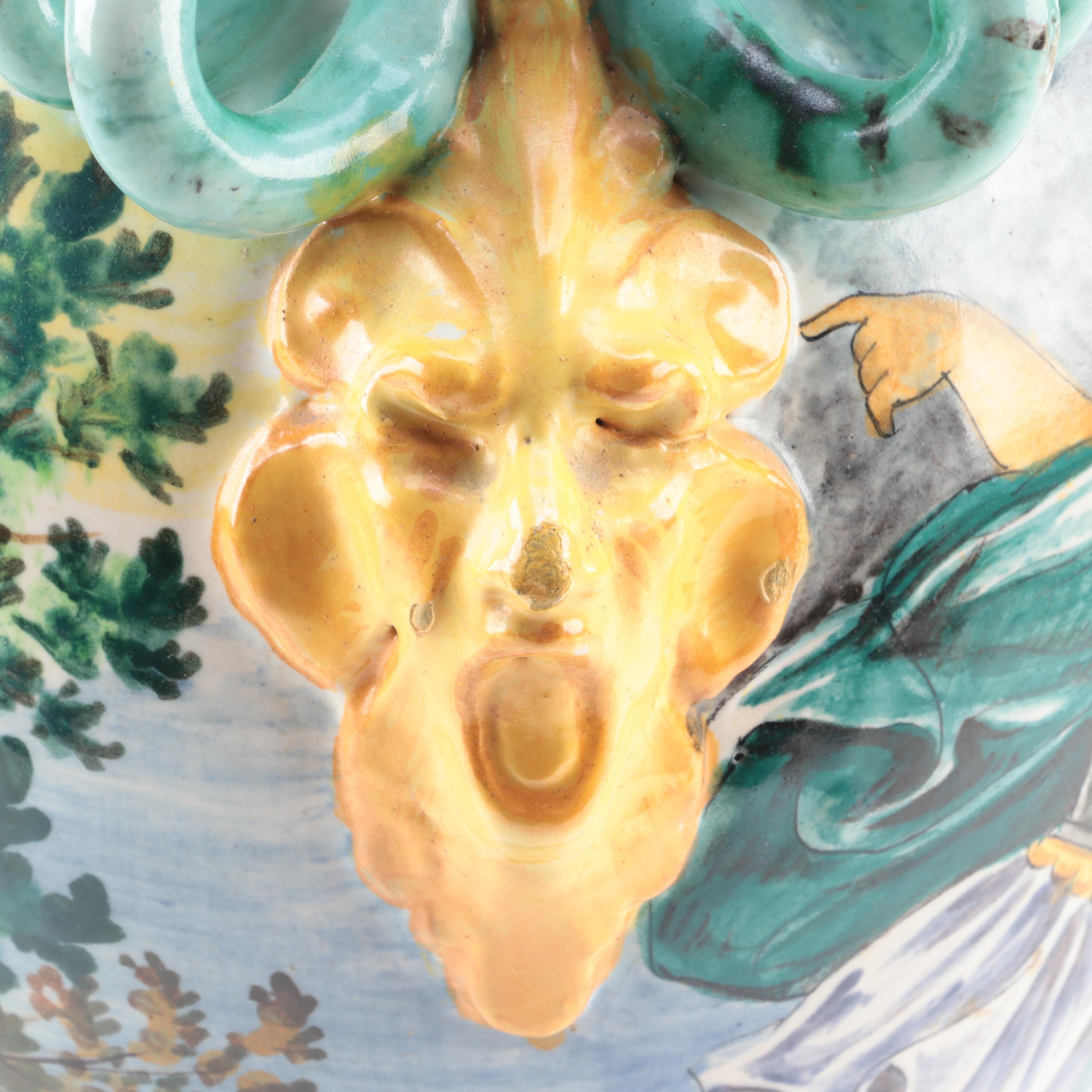 Capodimonte Style Snake Handle Hand-Painted Allegorical Urn
