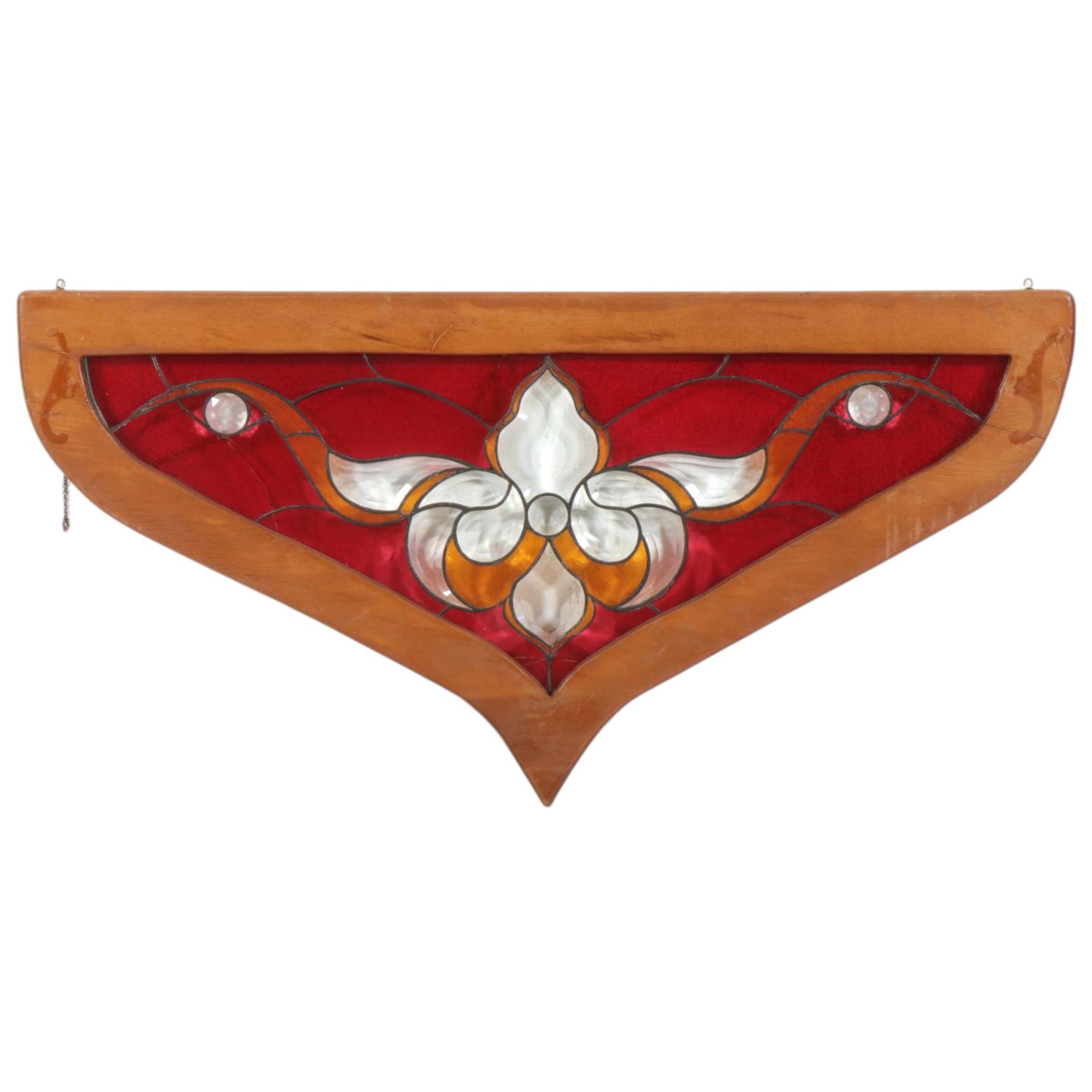 Stained Glass Fleur-de-Lys Window Segment Wall Décor