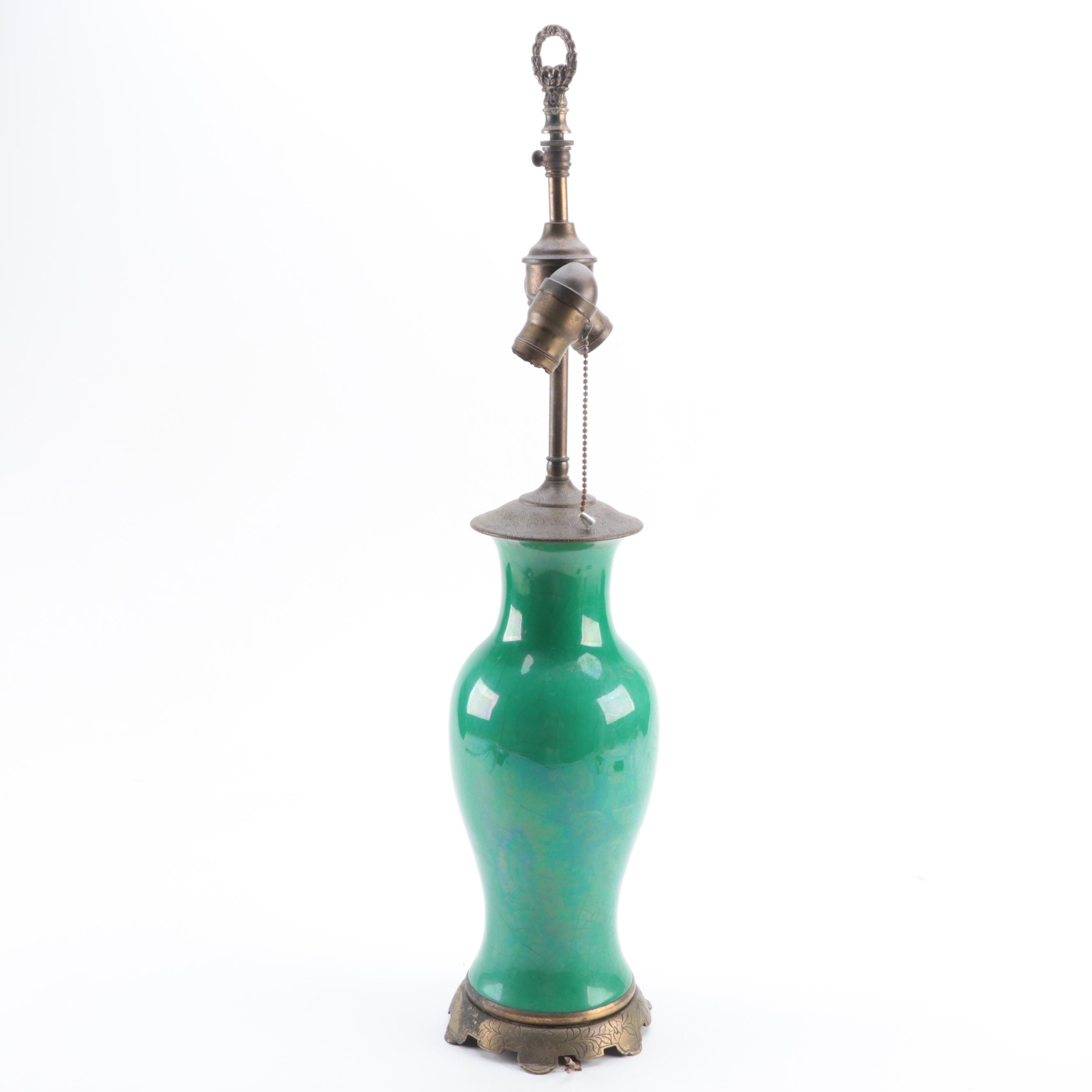 Chinese Hu Form Porcelain Vase Table Lamp, Early to Mid 20th Century