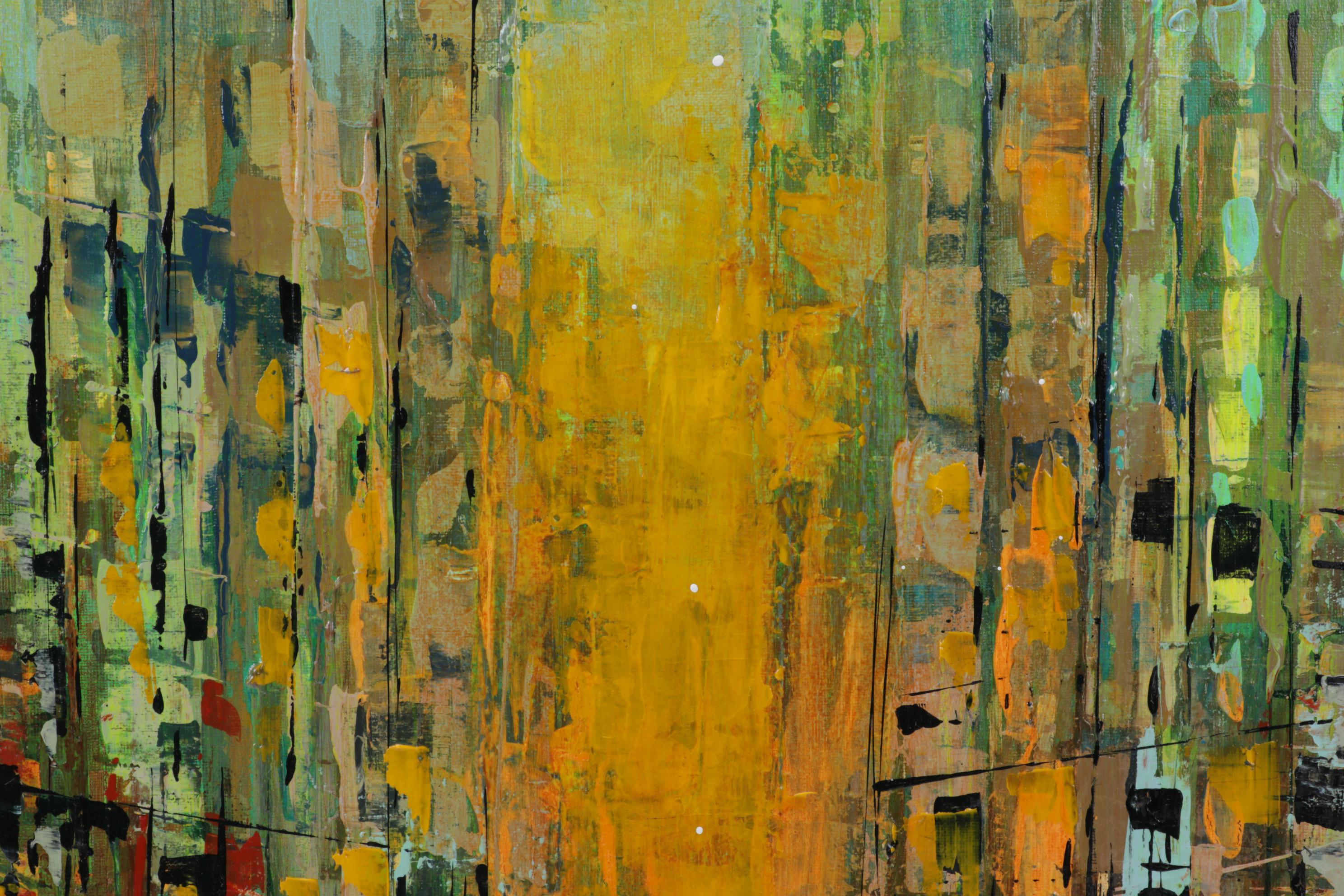 Farshad Lanjani Abstract Cityscape Acrylic Painting, 21st Century