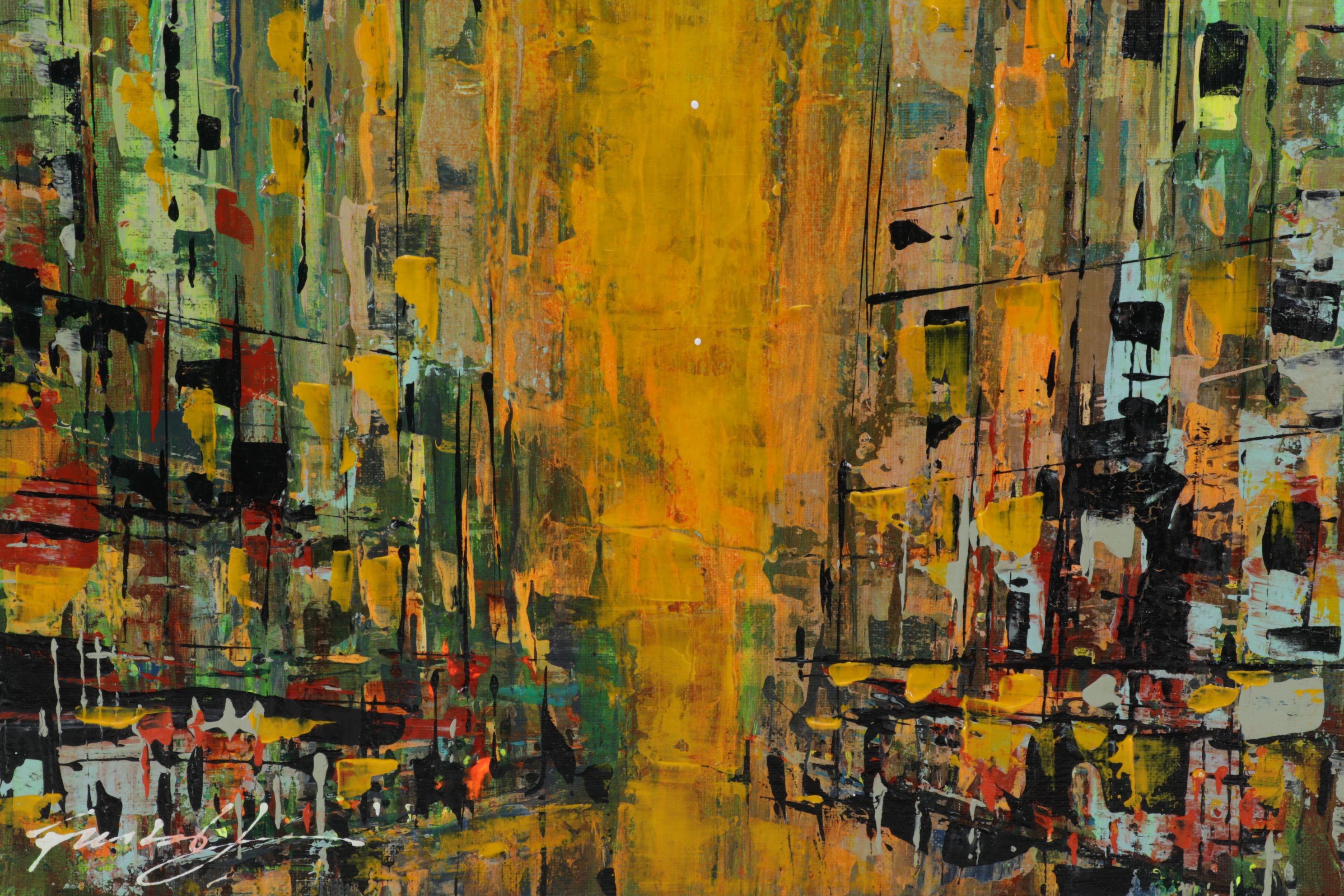 Farshad Lanjani Abstract Cityscape Acrylic Painting, 21st Century