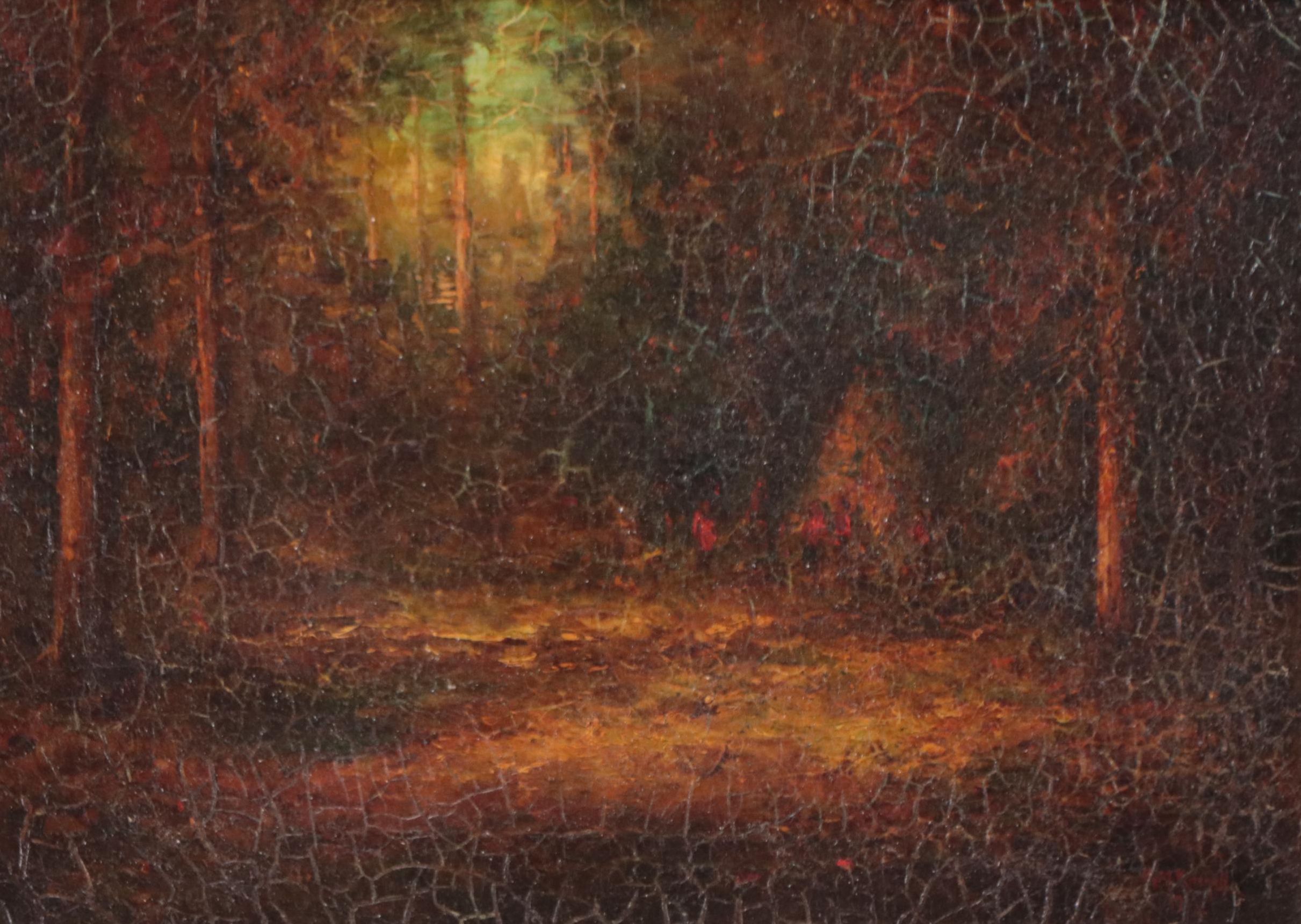 Hudson Mindell Kitchell Woodland Interior Landscape Oil Painting, Circa 1913