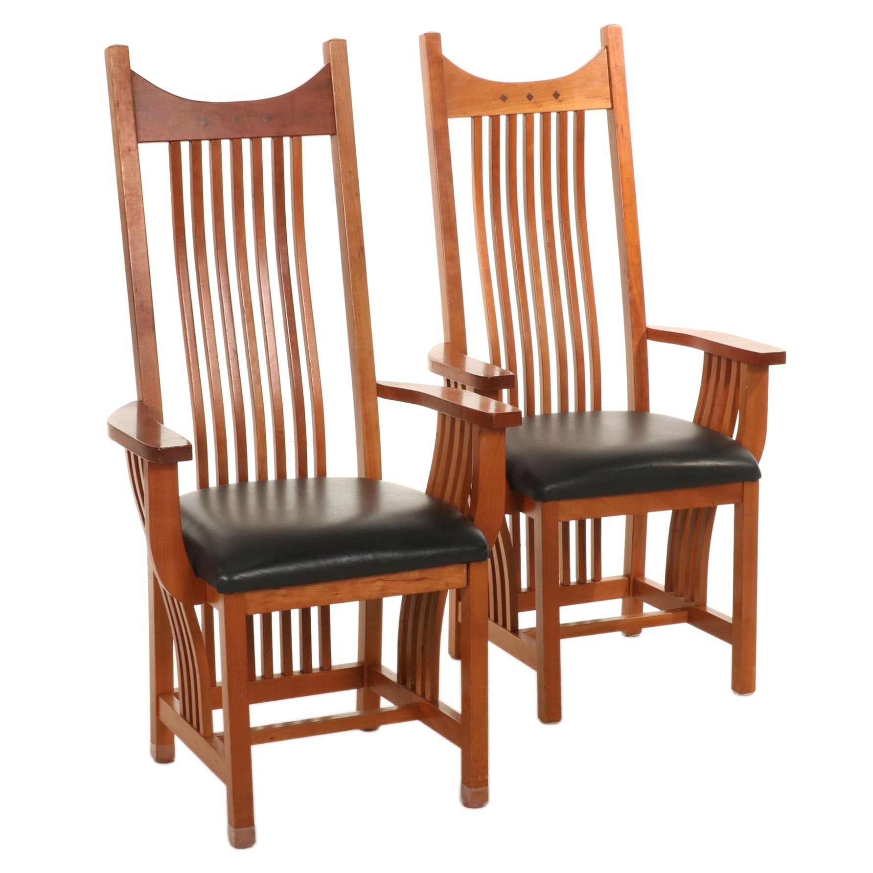 Pair of Mission Style Cherrywood Armchairs