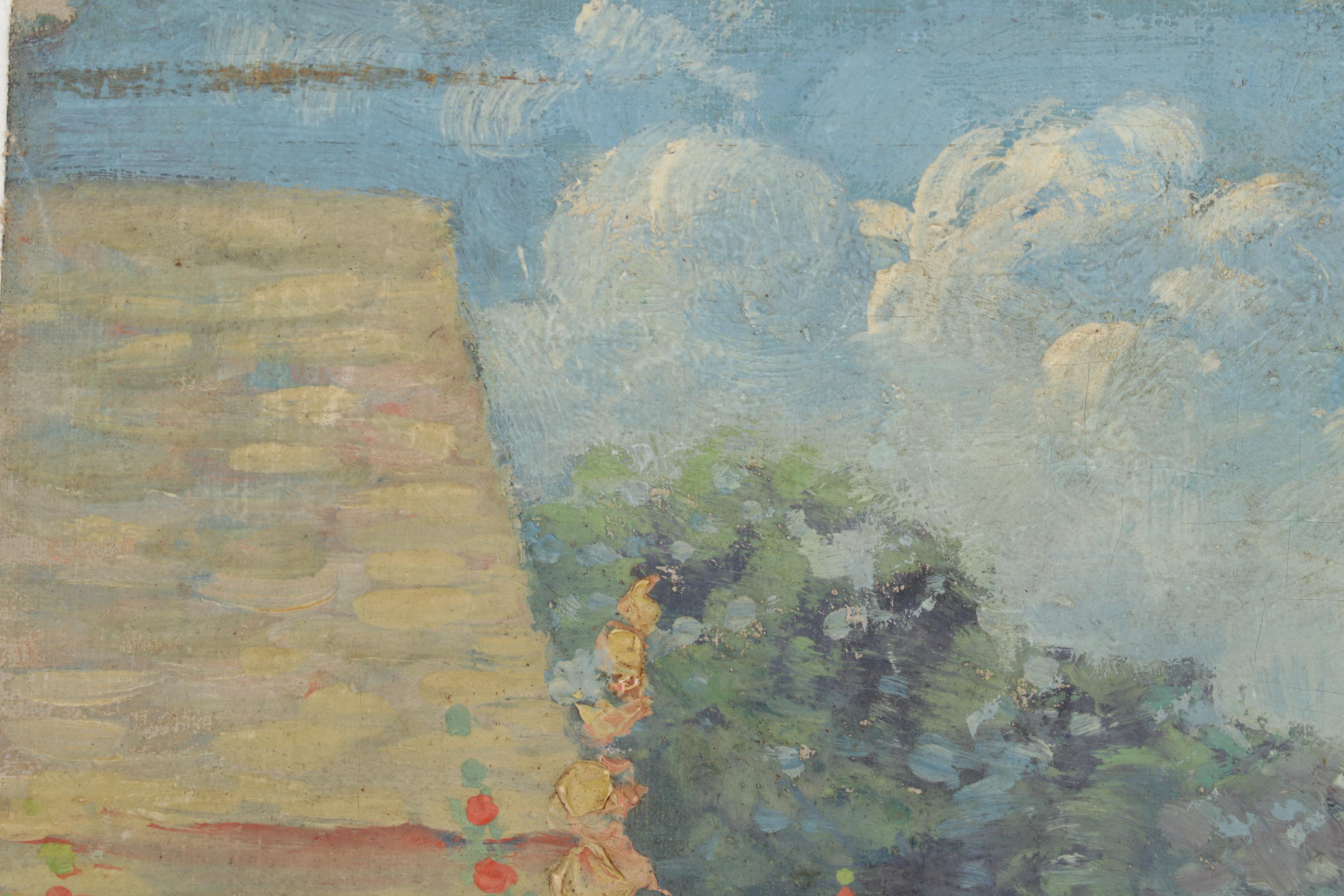 Impressionist School Oil Painting of Landscape with Cottage Garden