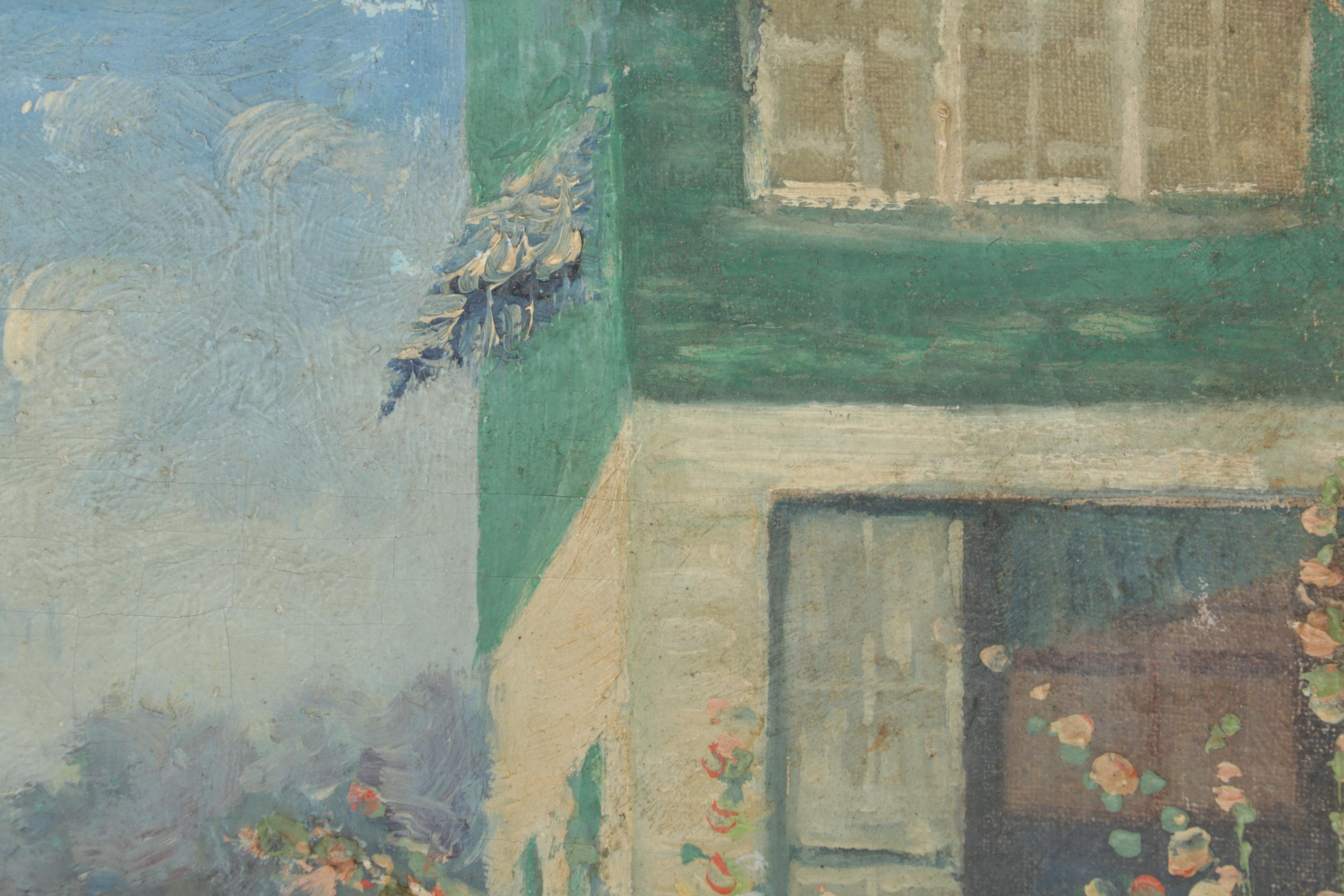 Impressionist School Oil Painting of Landscape with Cottage Garden