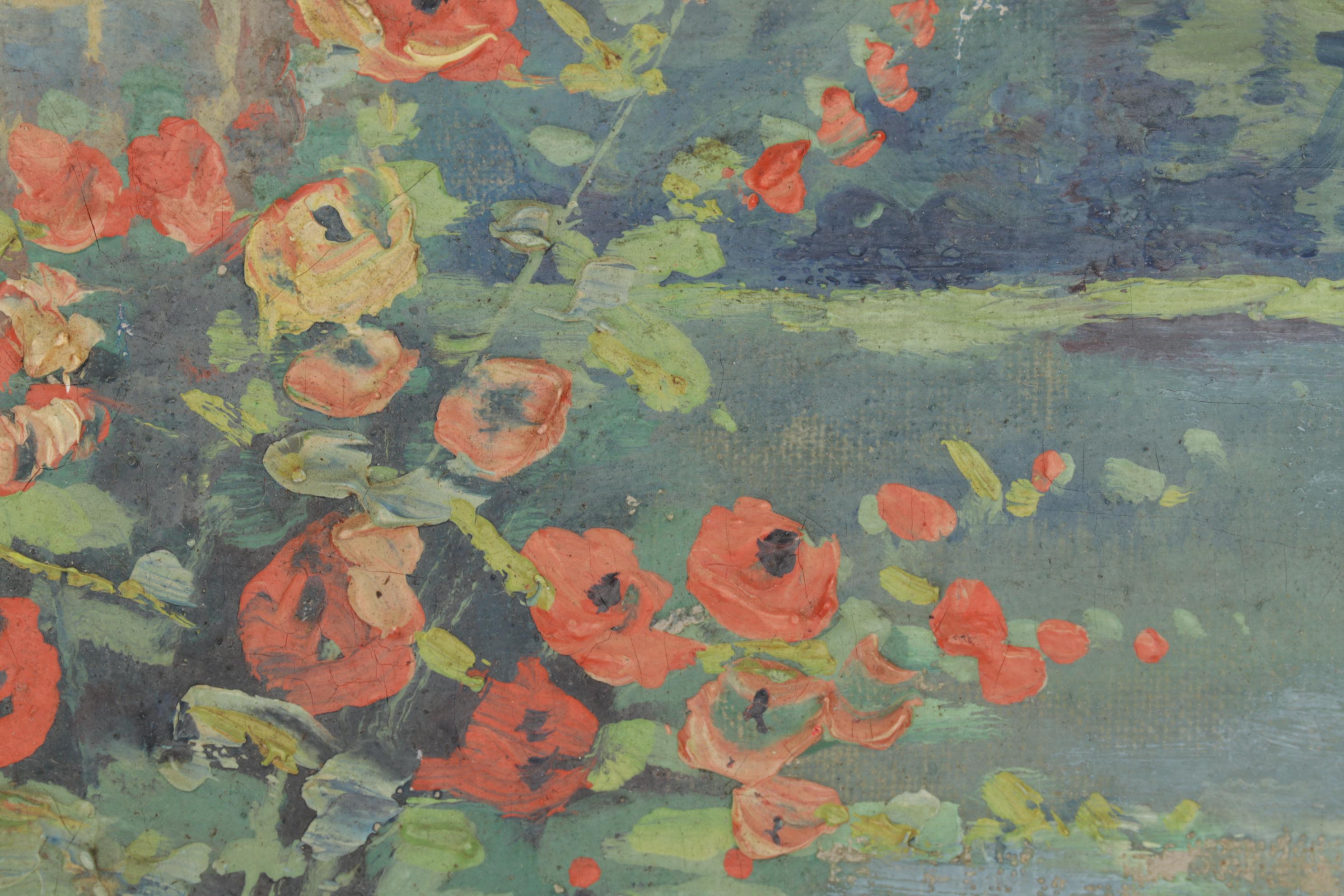 Impressionist School Oil Painting of Landscape with Cottage Garden