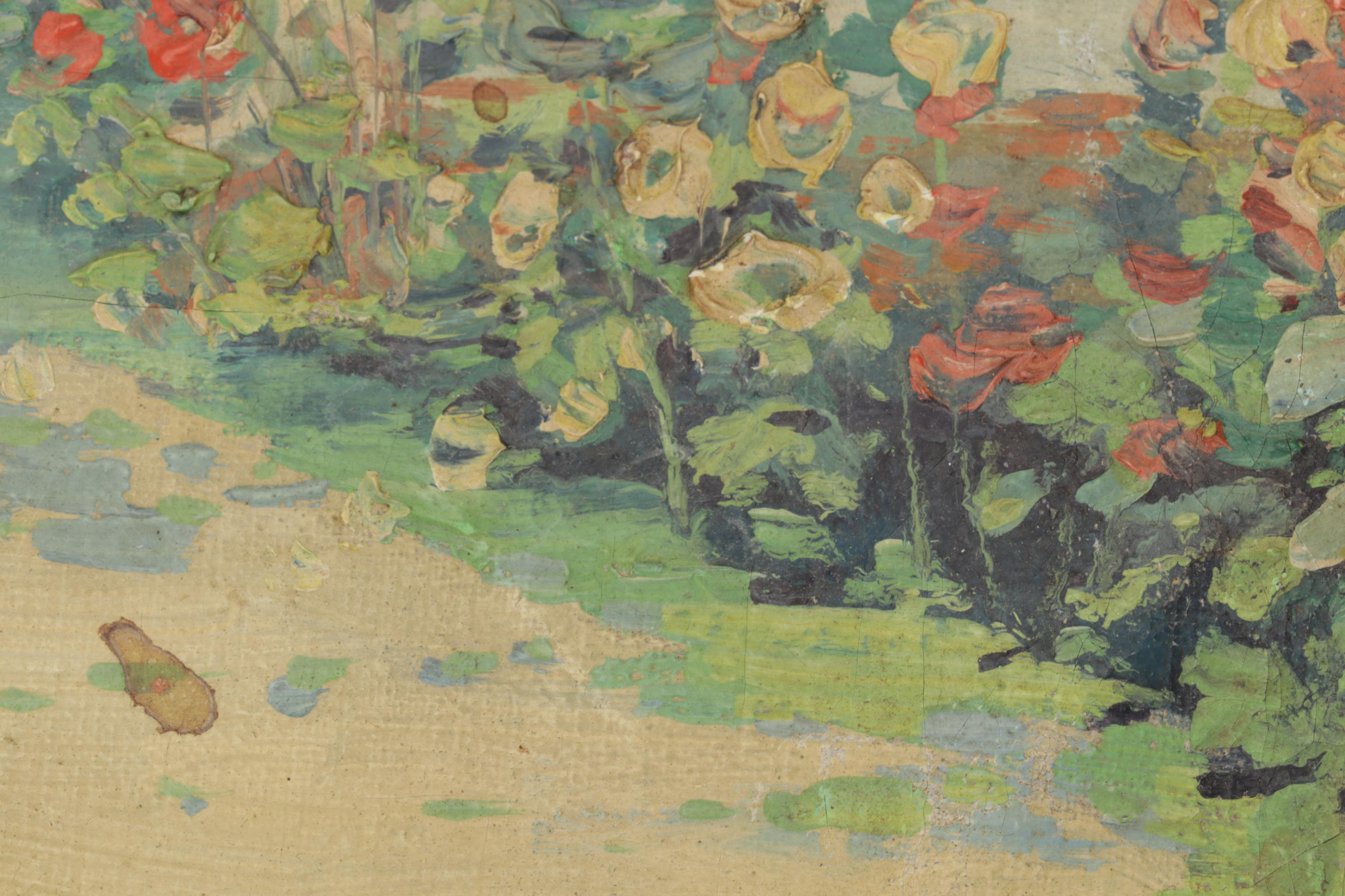 Impressionist School Oil Painting of Landscape with Cottage Garden