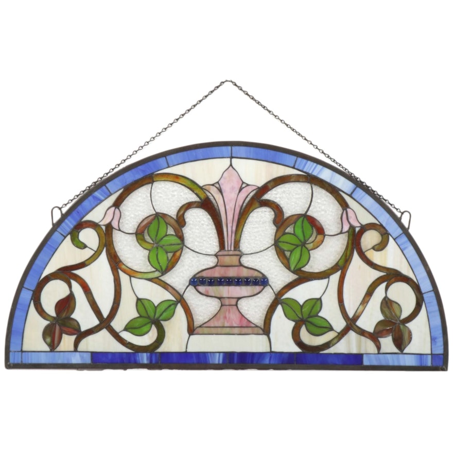 Victorian Style Stained and Jeweled Glass Panel