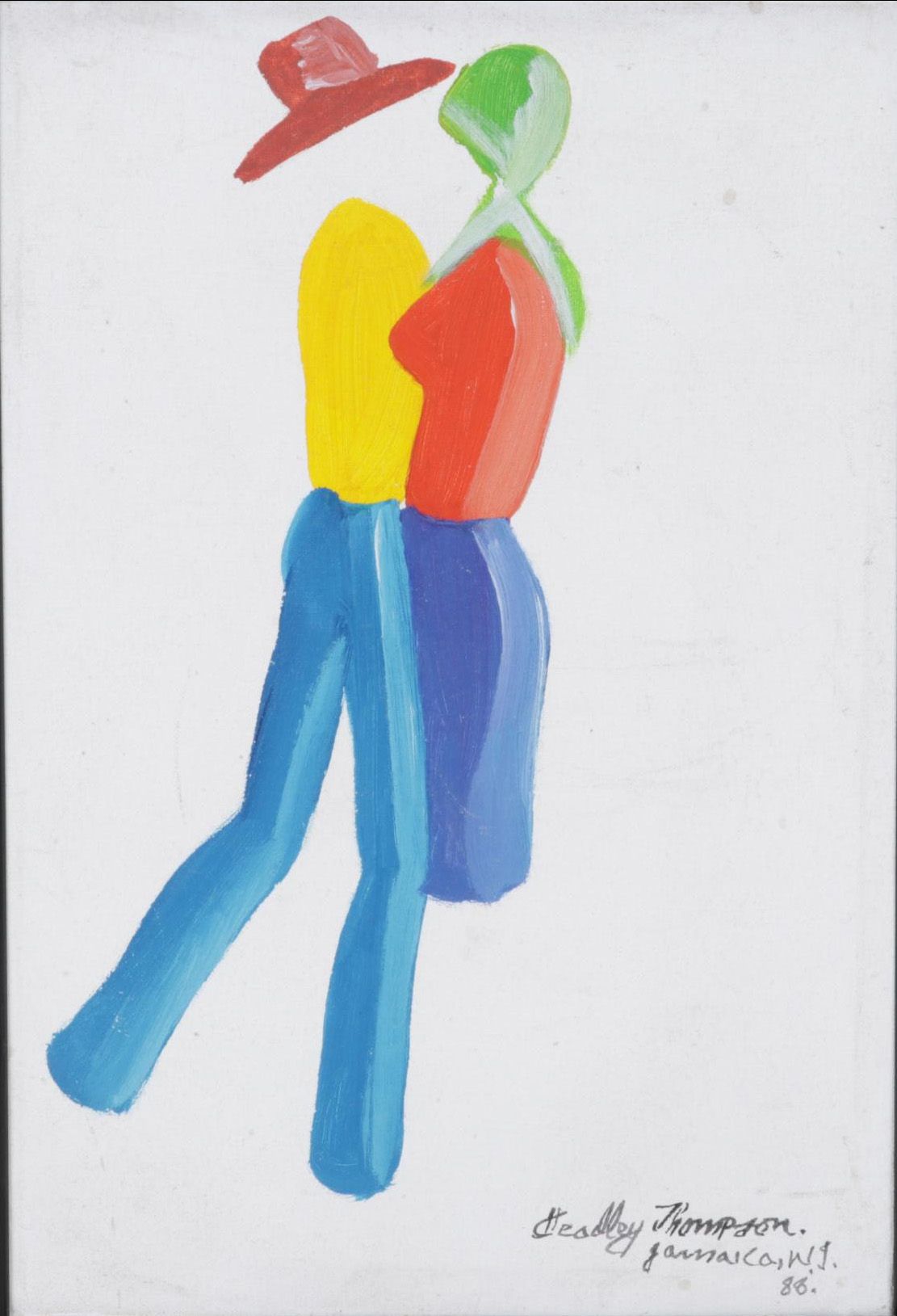 Headley Thompson Jamaican Folk Art Acrylic Painting, 1988