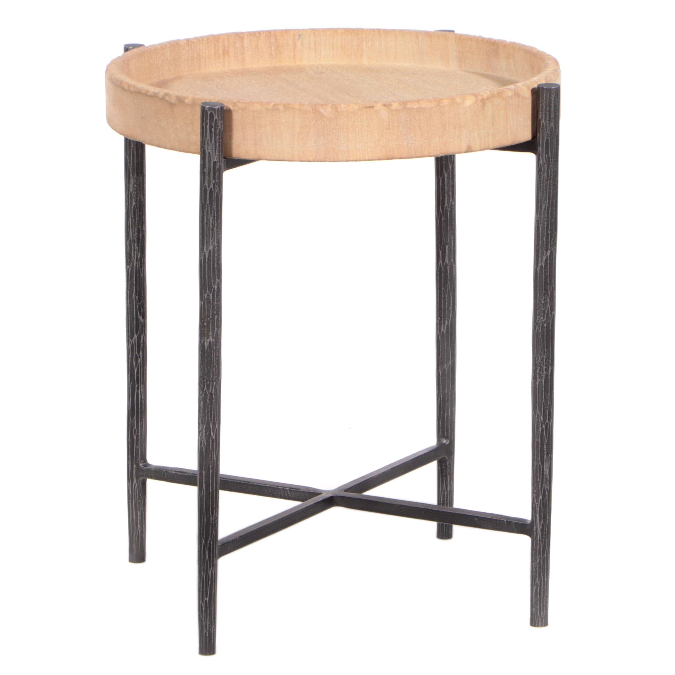 Carved Stone and Steel Side Table