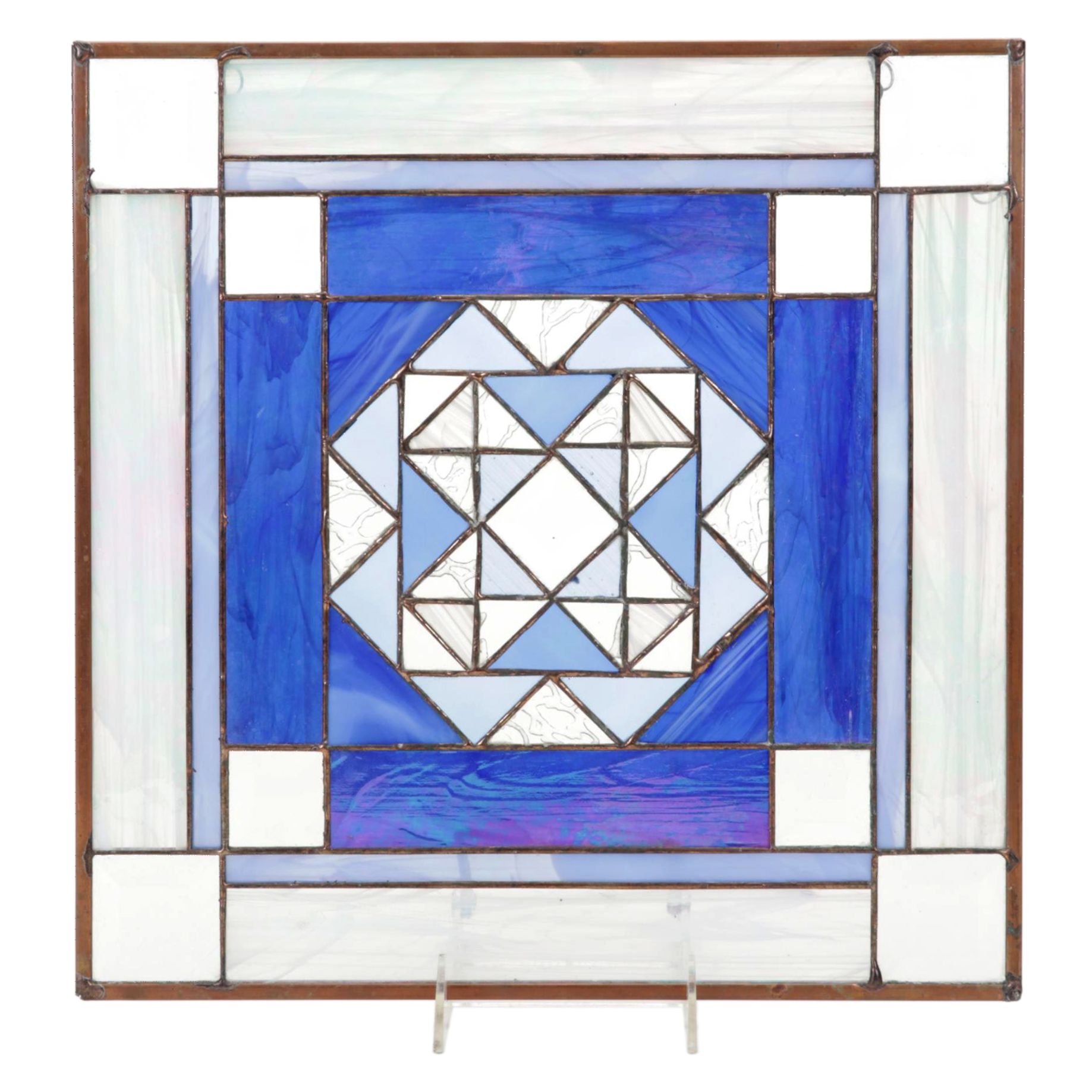 Arts and Crafts Style Geometric Slag and Leaded Glass Window Panel