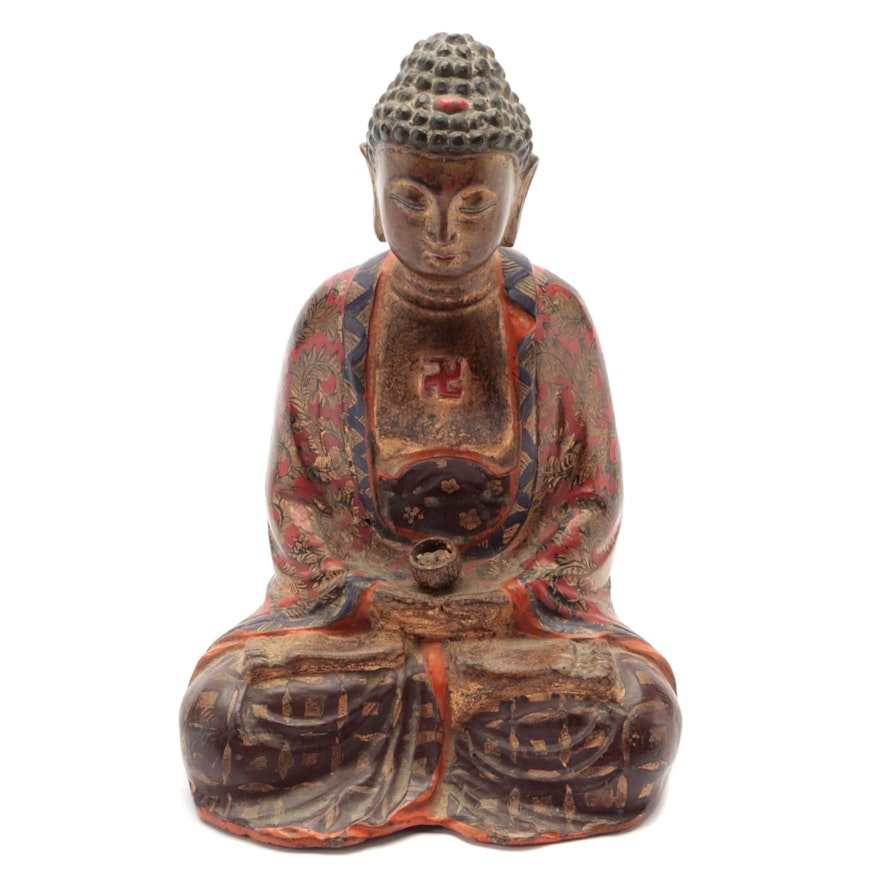 Japanese Gilt and Polychrome Bronze Buddha