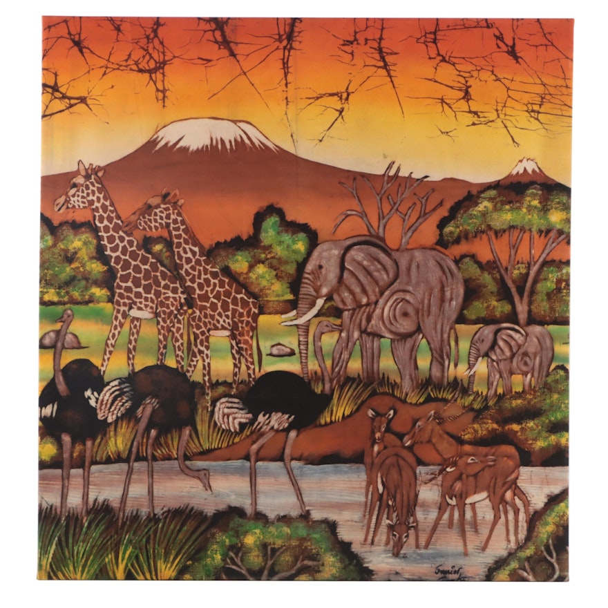 Junior Temba Batik Dyed Fabric Composition of African Wildlife