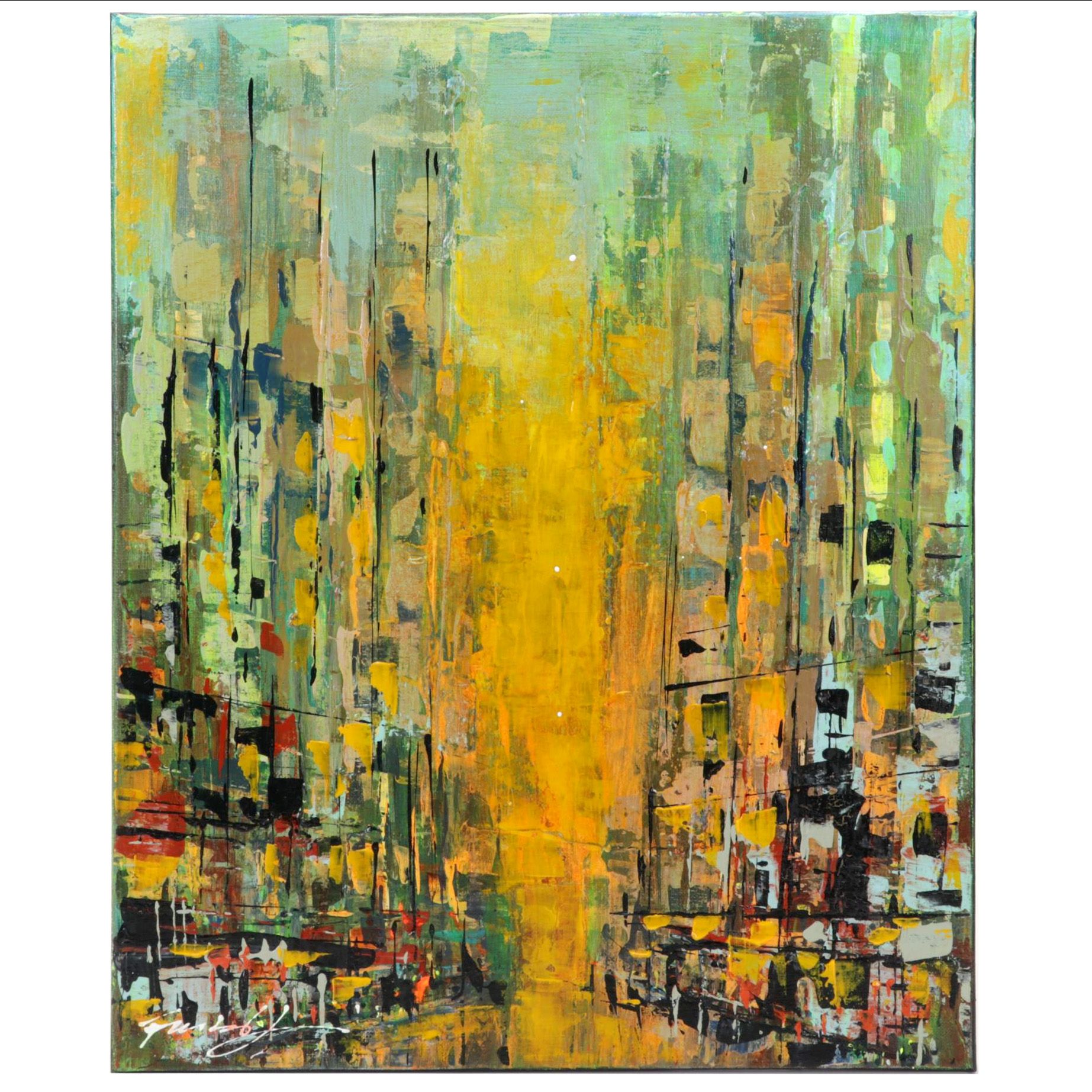 Farshad Lanjani Abstract Cityscape Acrylic Painting, 21st Century