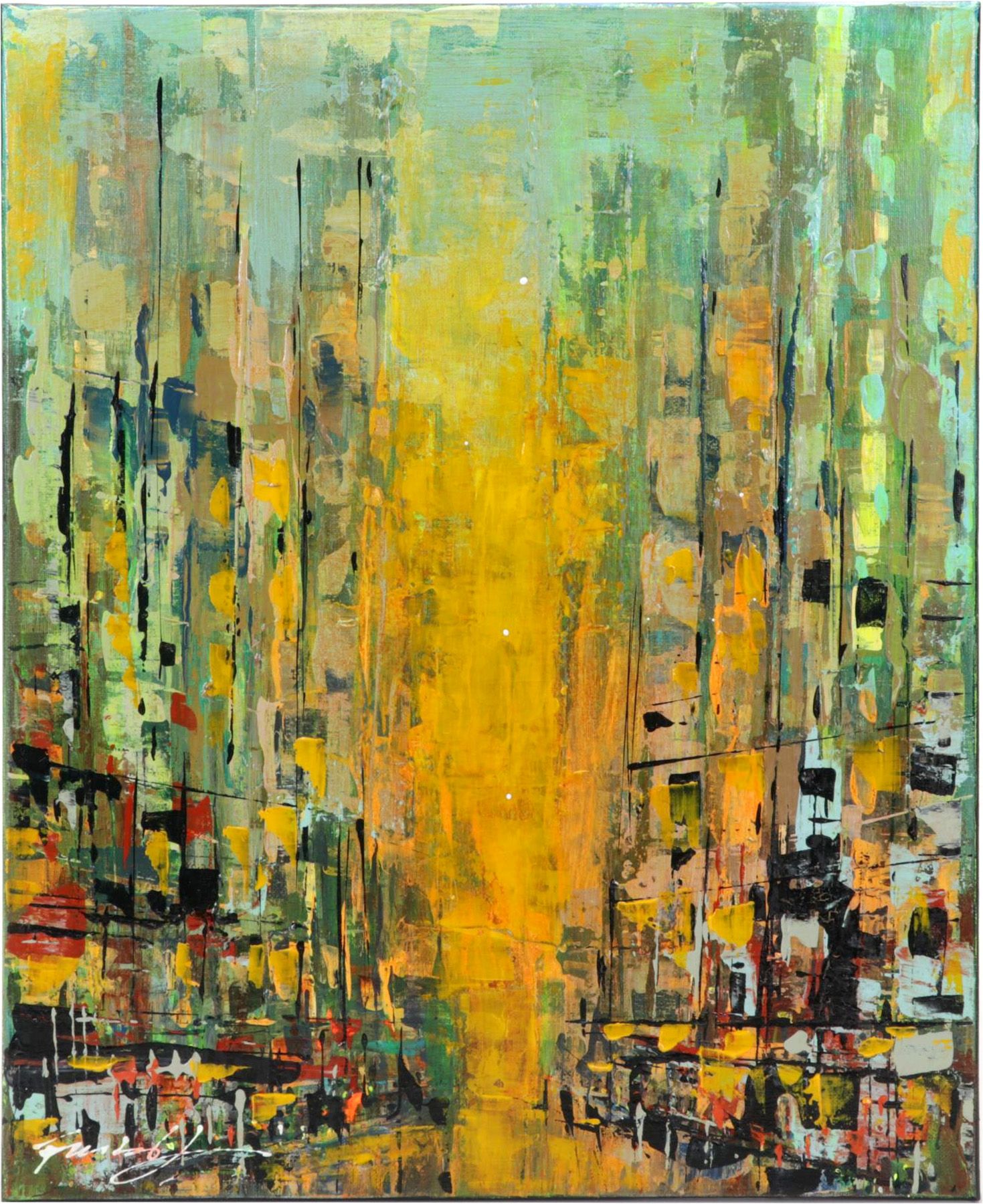Farshad Lanjani Abstract Cityscape Acrylic Painting, 21st Century