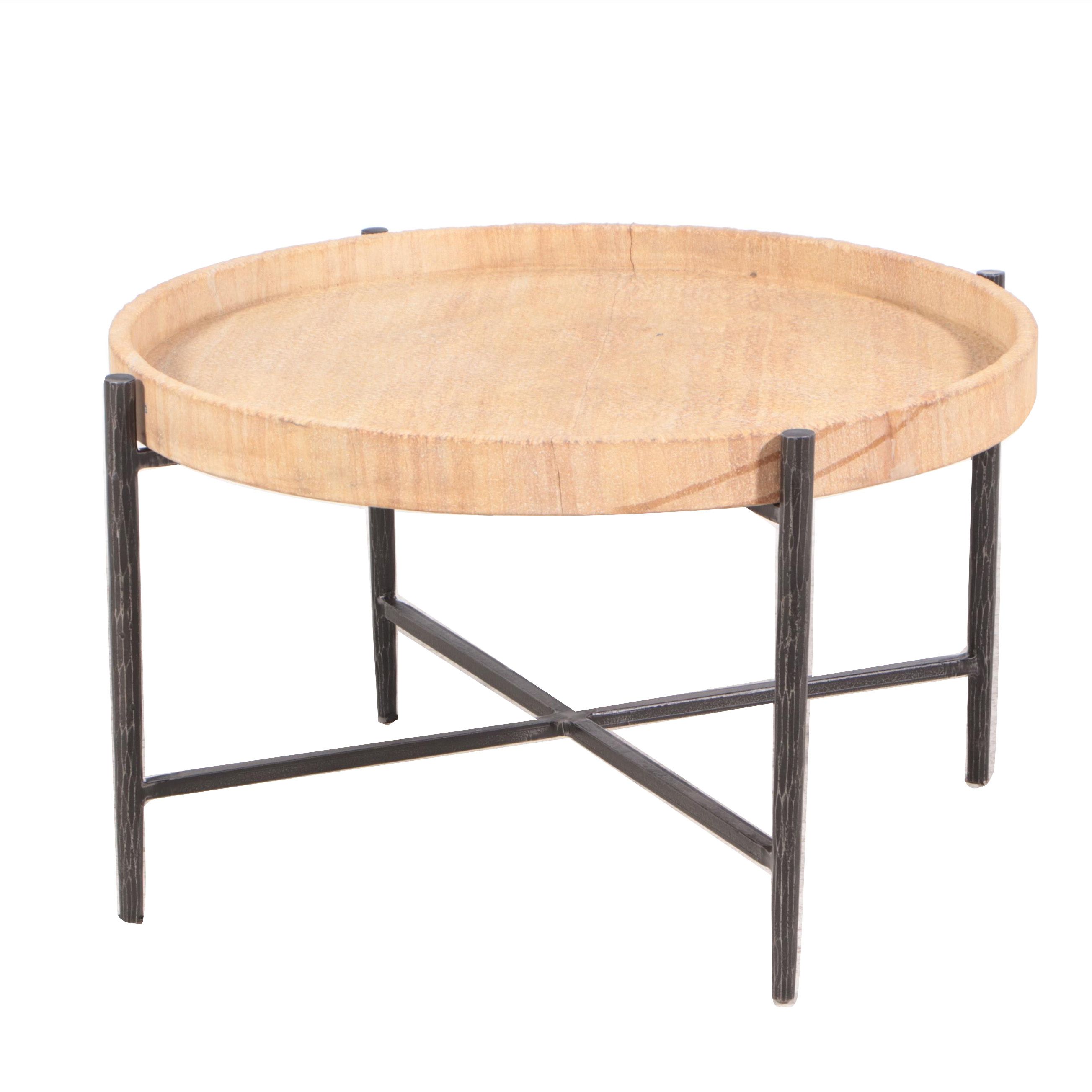 Modern Stone and Steel Coffee Table