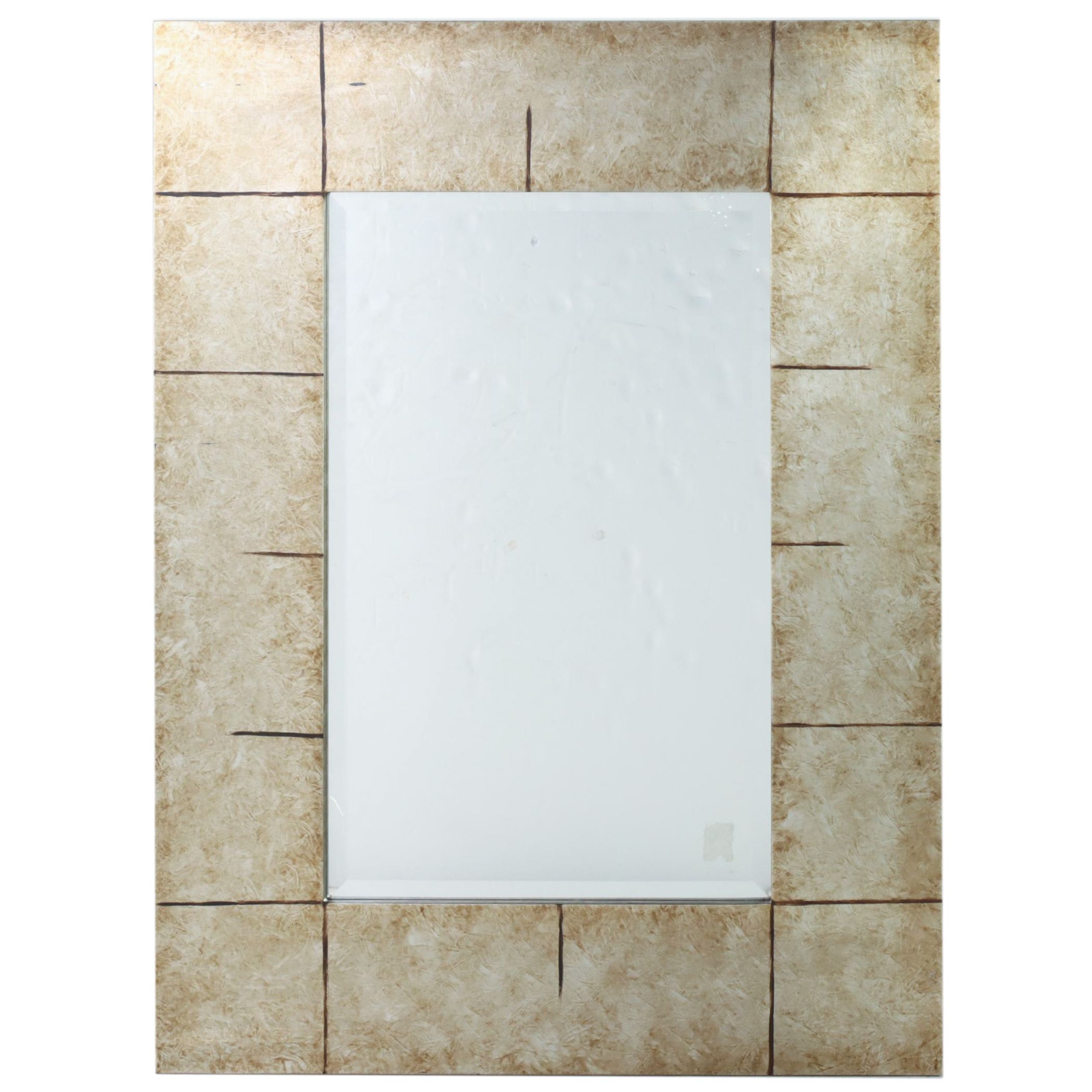 Modernist Style Gilt-Decorated and Beveled Glass Wall Mirror