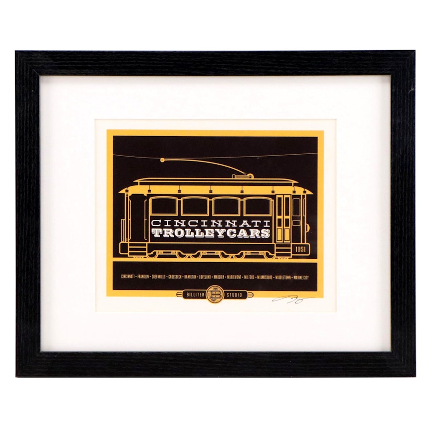 James Billiter Serigraph "Cincinnati Trolleycars"