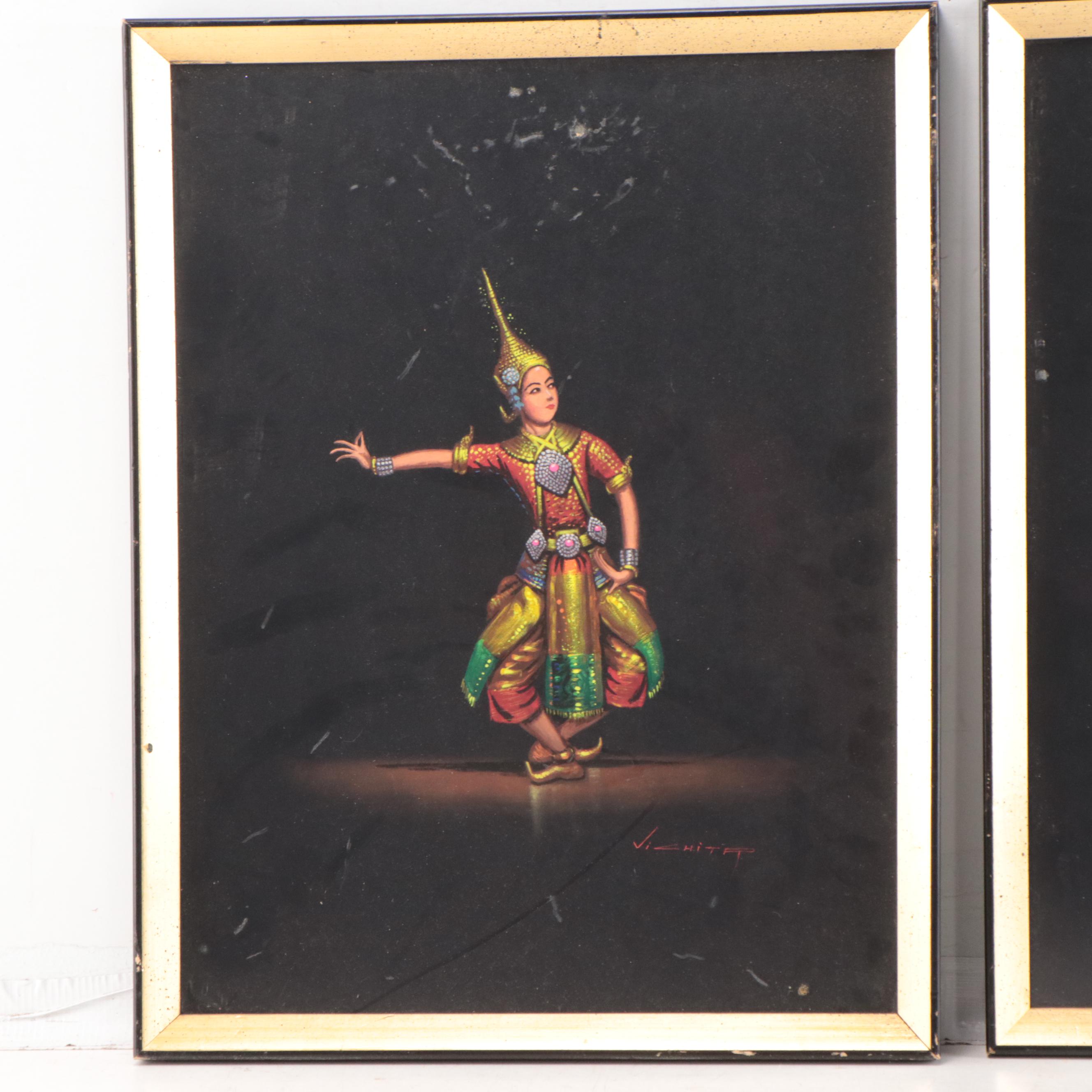 Vichitr Gouache Paintings of Thai Dancing Figures
