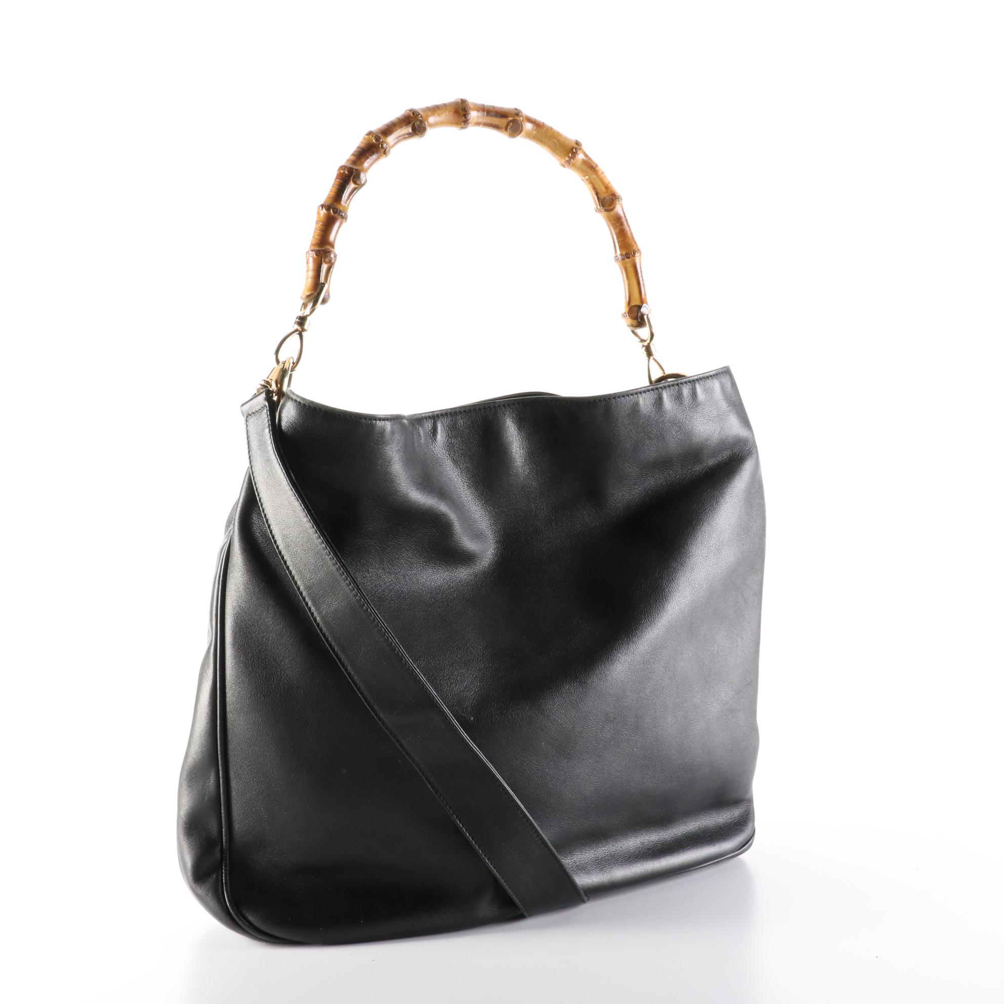 Gucci Bamboo Leather Shoulder Bag with Shoulder Strap