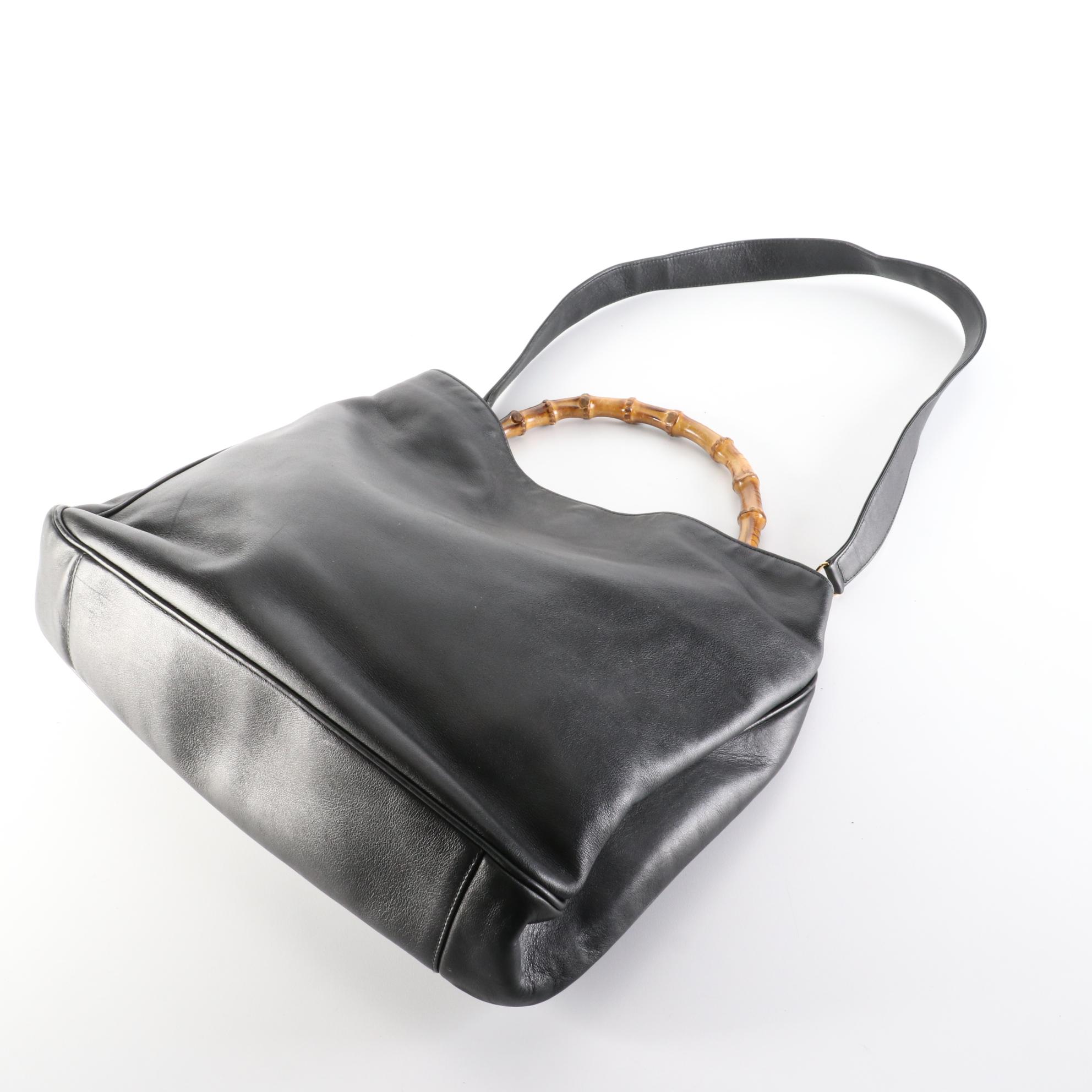Gucci Bamboo Leather Shoulder Bag with Shoulder Strap