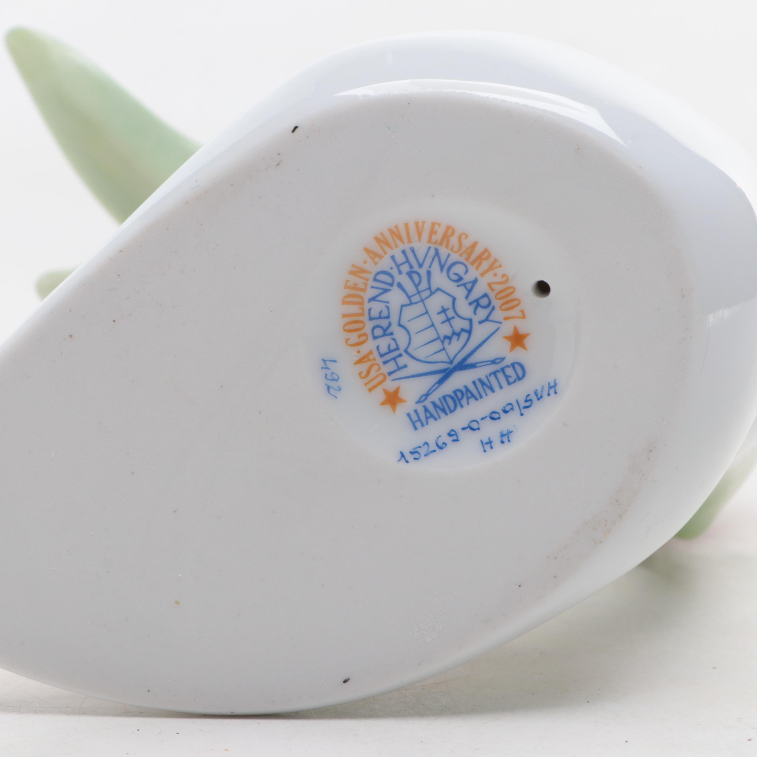 Herend USA Golden Anniversary Rust Fishnet "Tree Frogs on Palm" Figurine, 2007