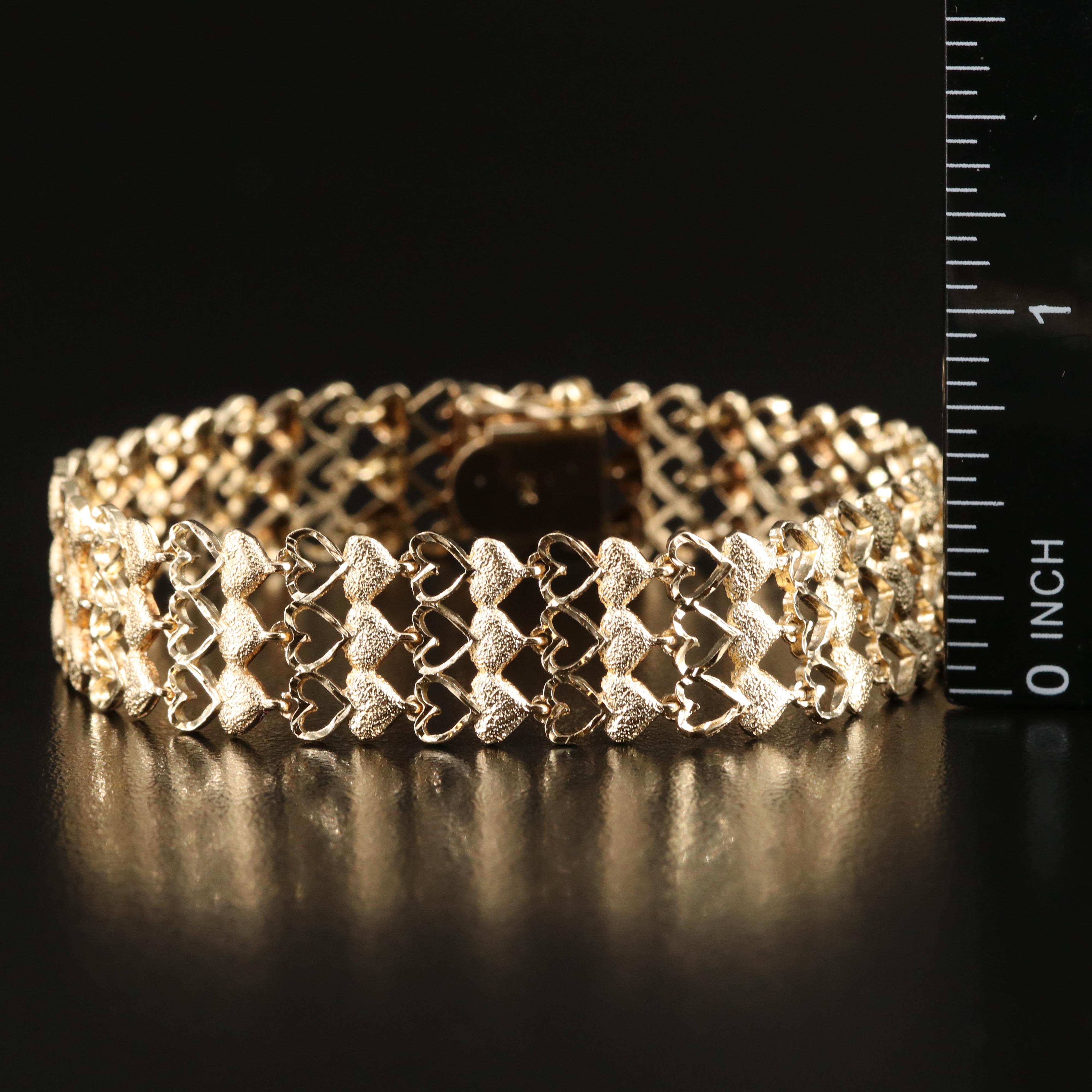 14K Three Row Heart Bracelet