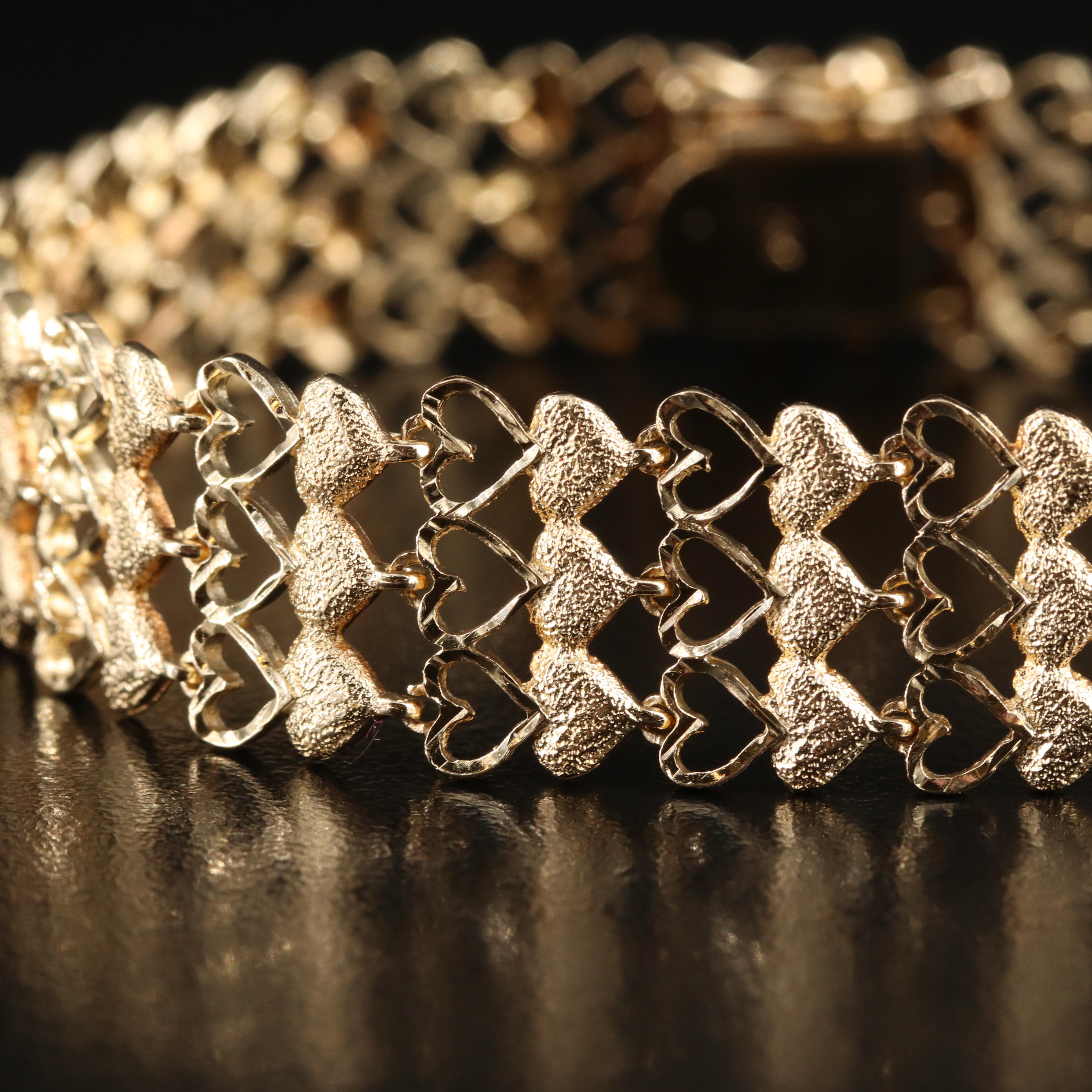 14K Three Row Heart Bracelet