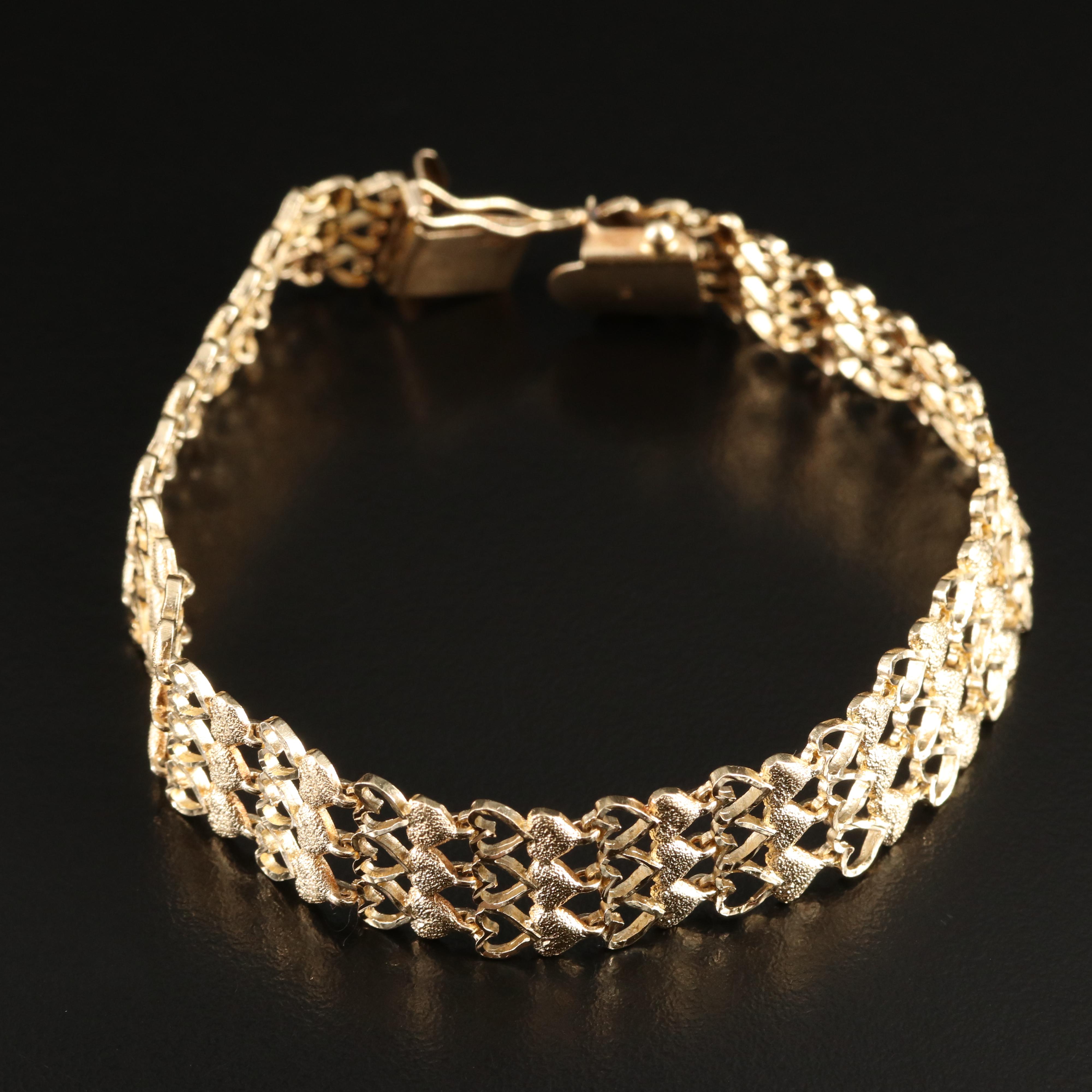 14K Three Row Heart Bracelet