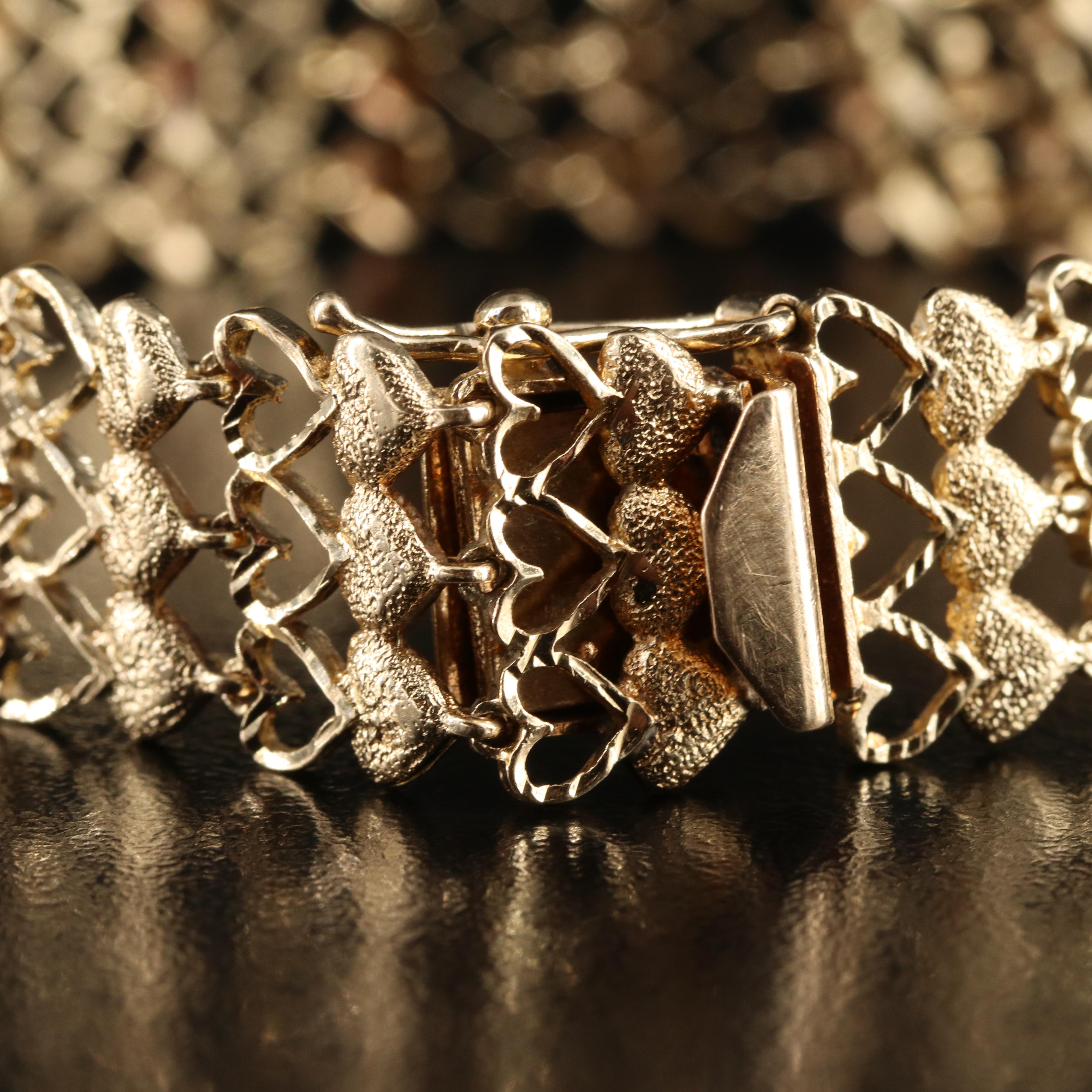 14K Three Row Heart Bracelet