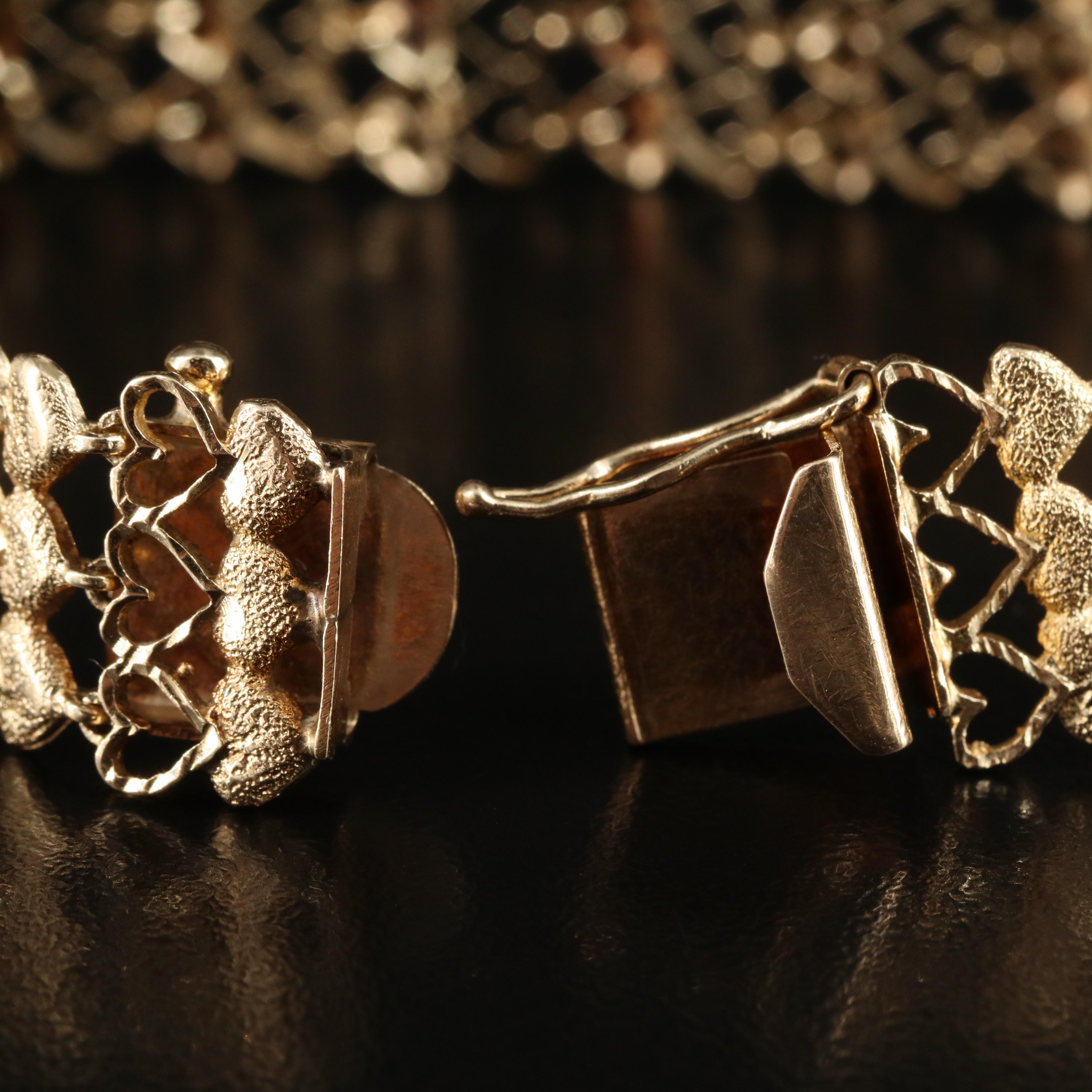 14K Three Row Heart Bracelet